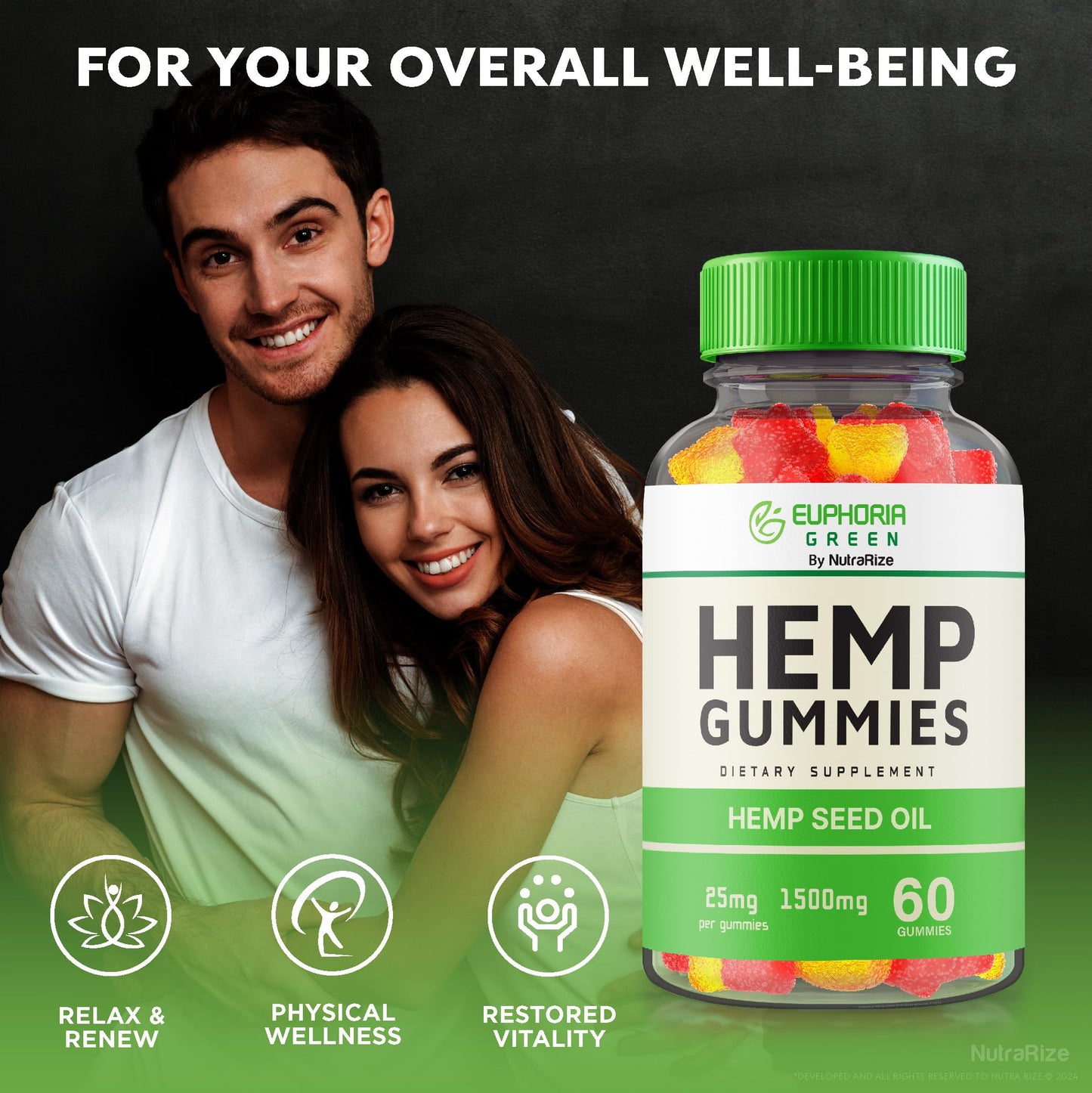 NutraRize Euphoria Green Hemp Gummies, 180 Gummies