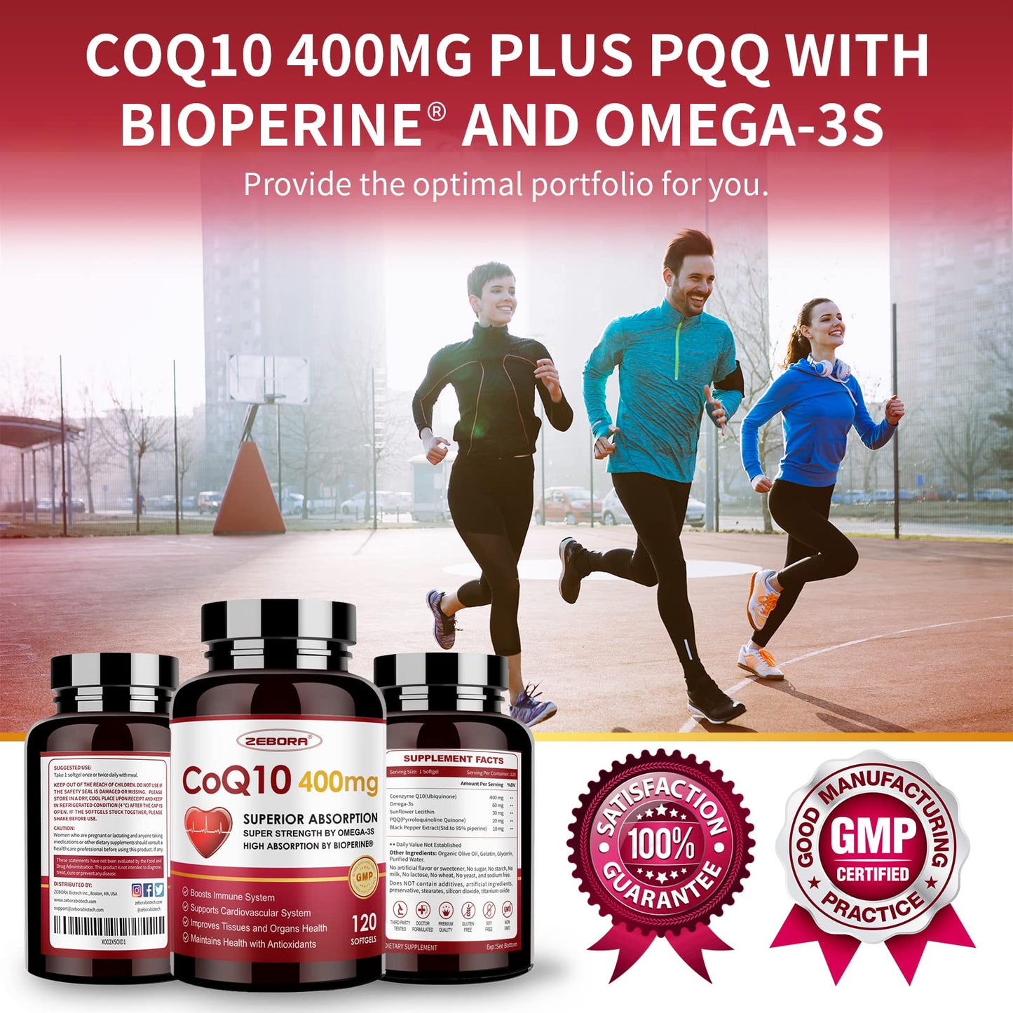 ZEBORA CoQ10 400mg Softgels with PQQ, BioPerine & Omega-3, 120 Softgels