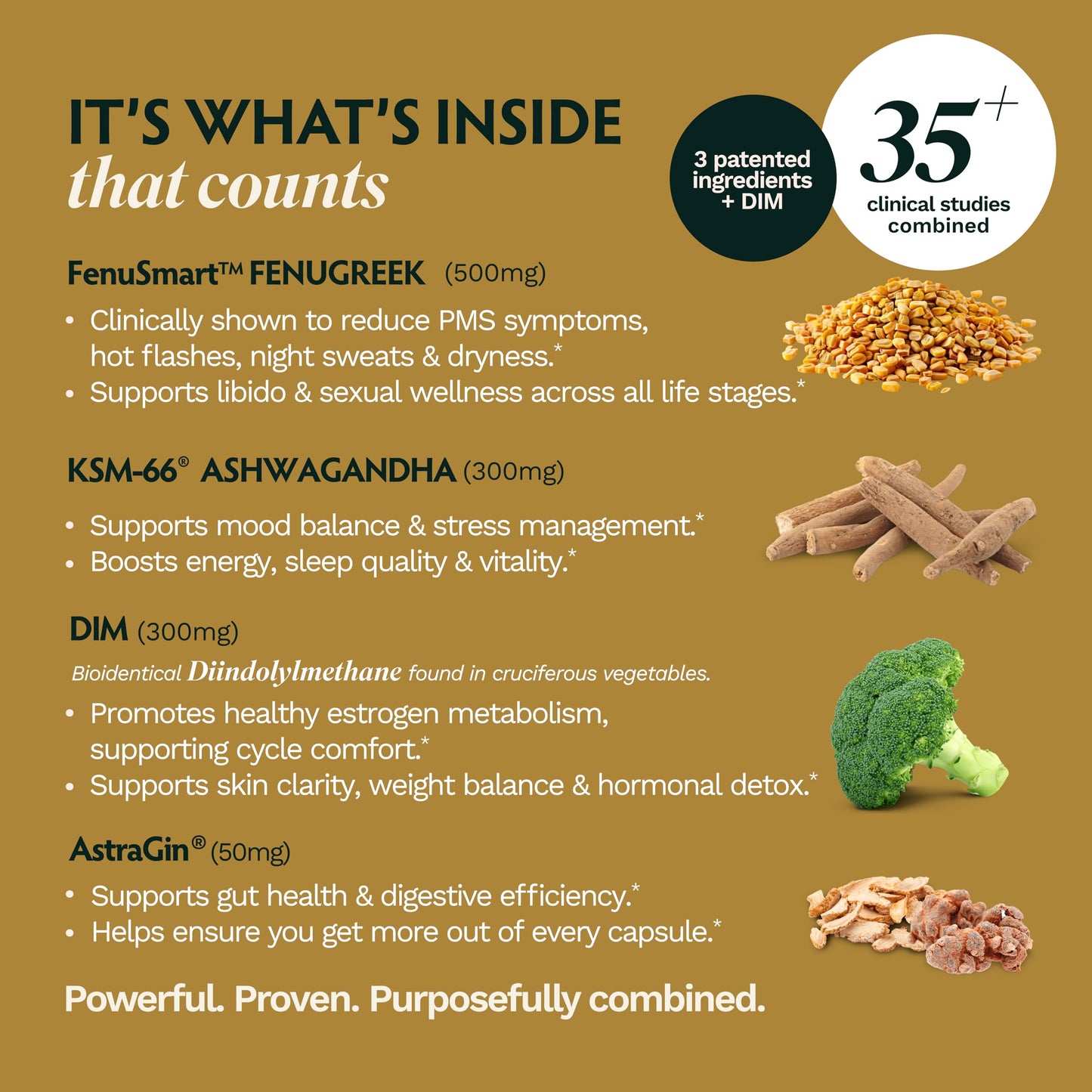 TRIBE ORGANICS Ashwagandha Gold DIM Supplement for Women with KSM-66®, FenuSmart Fenugreek & AstraGin, 60 Capsules