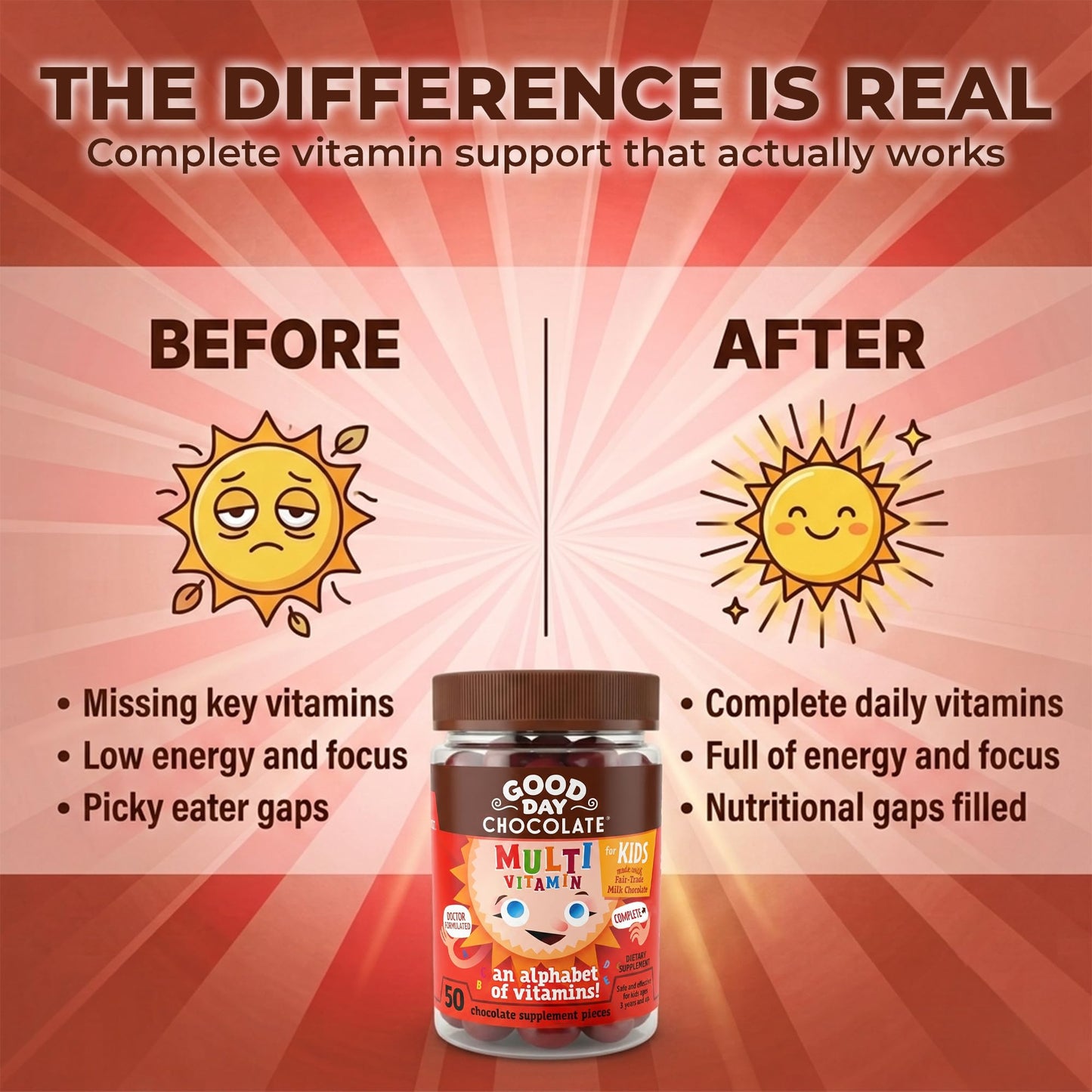 Good Day Chocolate Complete Multivitamin for Kids Chewable 50 Count