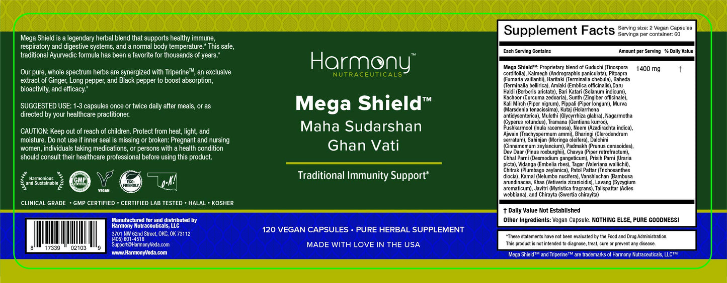 Harmony Nutraceuticals Mahasudarshan Ghan Vati Mega Shield Pure Ayurveda Capsules 120 Count