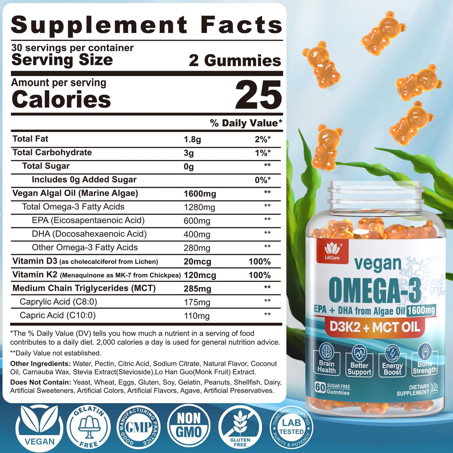 LILICARE Liposomal Vitamin C 1000mg & Vegan Omega3 Gummies 1280mg, 180 Gummies