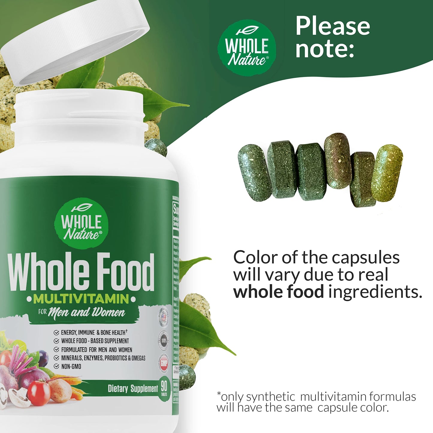 Whole Nature Whole Food Multivitamin for Men and Women Capsule, 90 Count