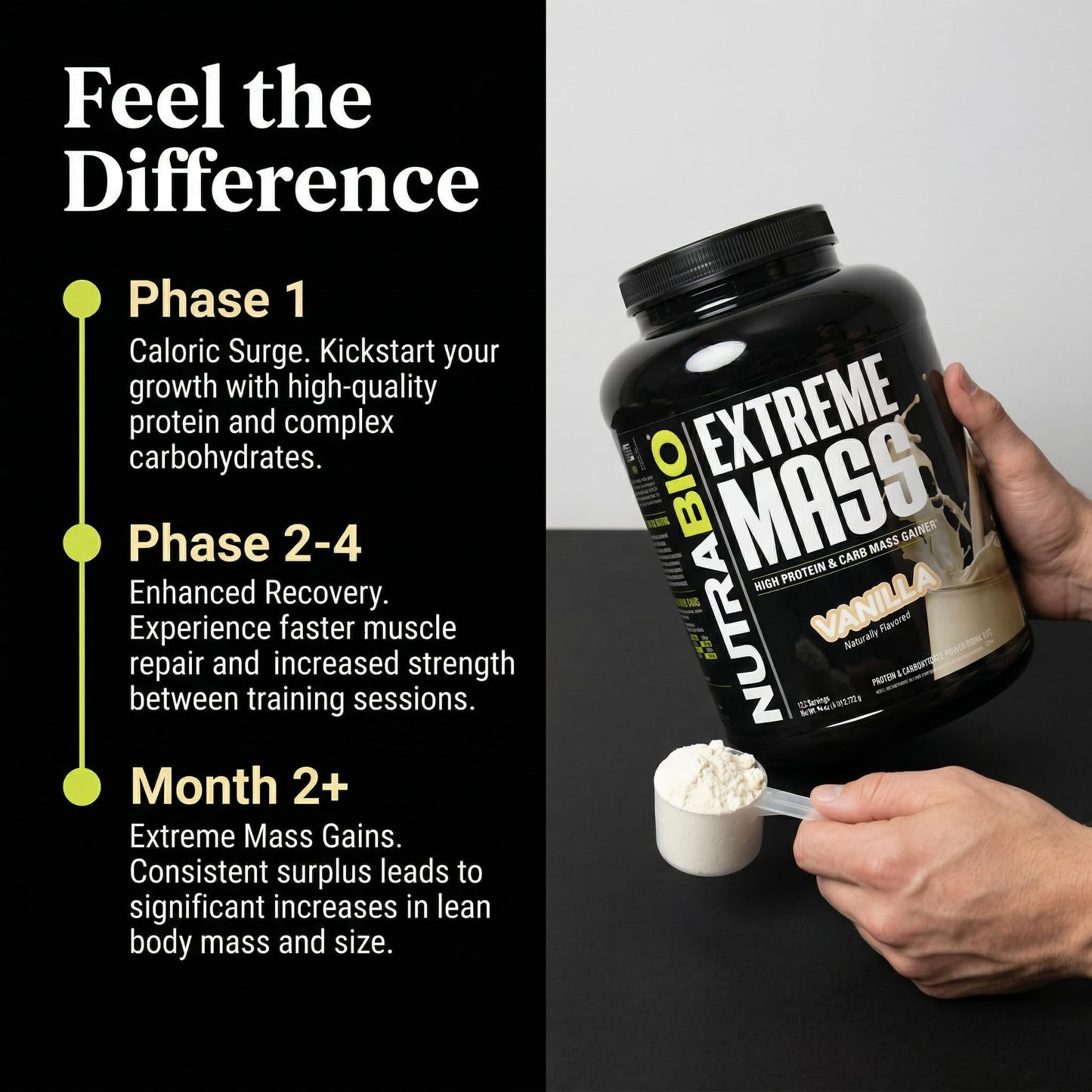 NutraBio Extreme Mass Gainer Protein Powder - Vanilla, 96 Servings