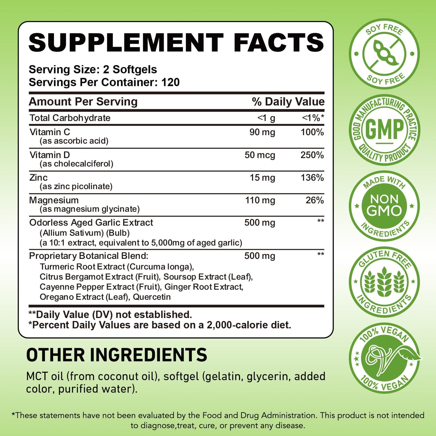 GZ HAOYUAN Odorless Aged Garlic Extract Softgels, 240 Count