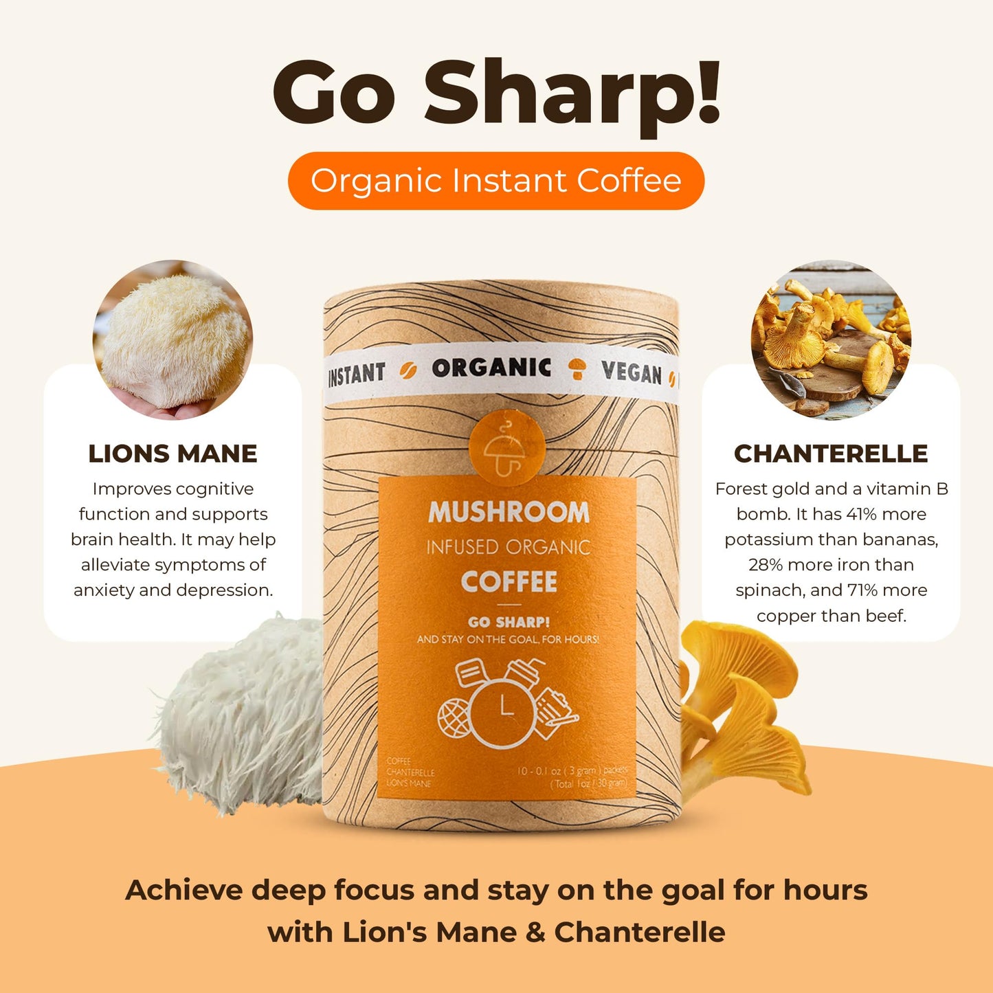 Mushroom Cups GoTireless Coffee Powder 1.06 Ounce