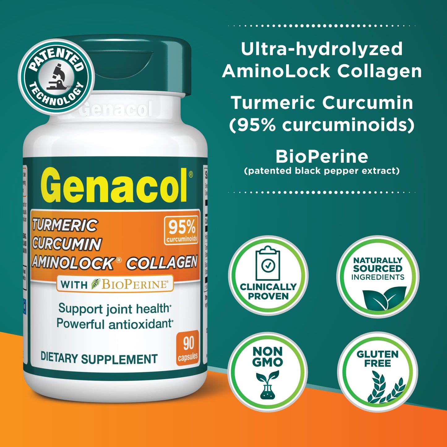 Genacol Turmeric Curcumin Joint Supplement with Collagen Capsules, 90 Capsules