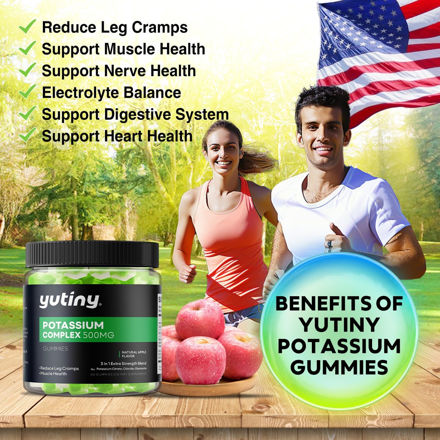 Yutiny Potassium Supplement 500mg 3 in 1 Complex Gummies 60 Count