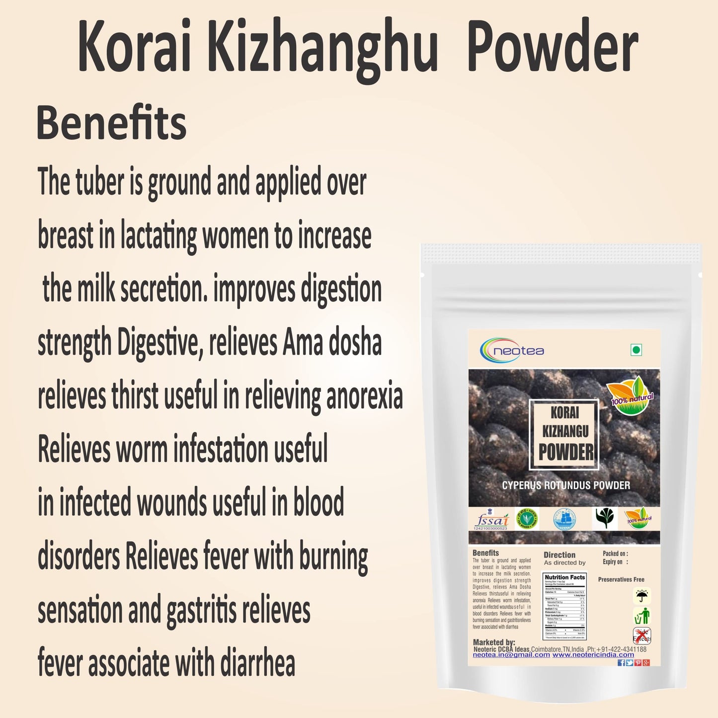 Neotea Korai Kizhangu Powder (Cyperus Rotundus) 1kg