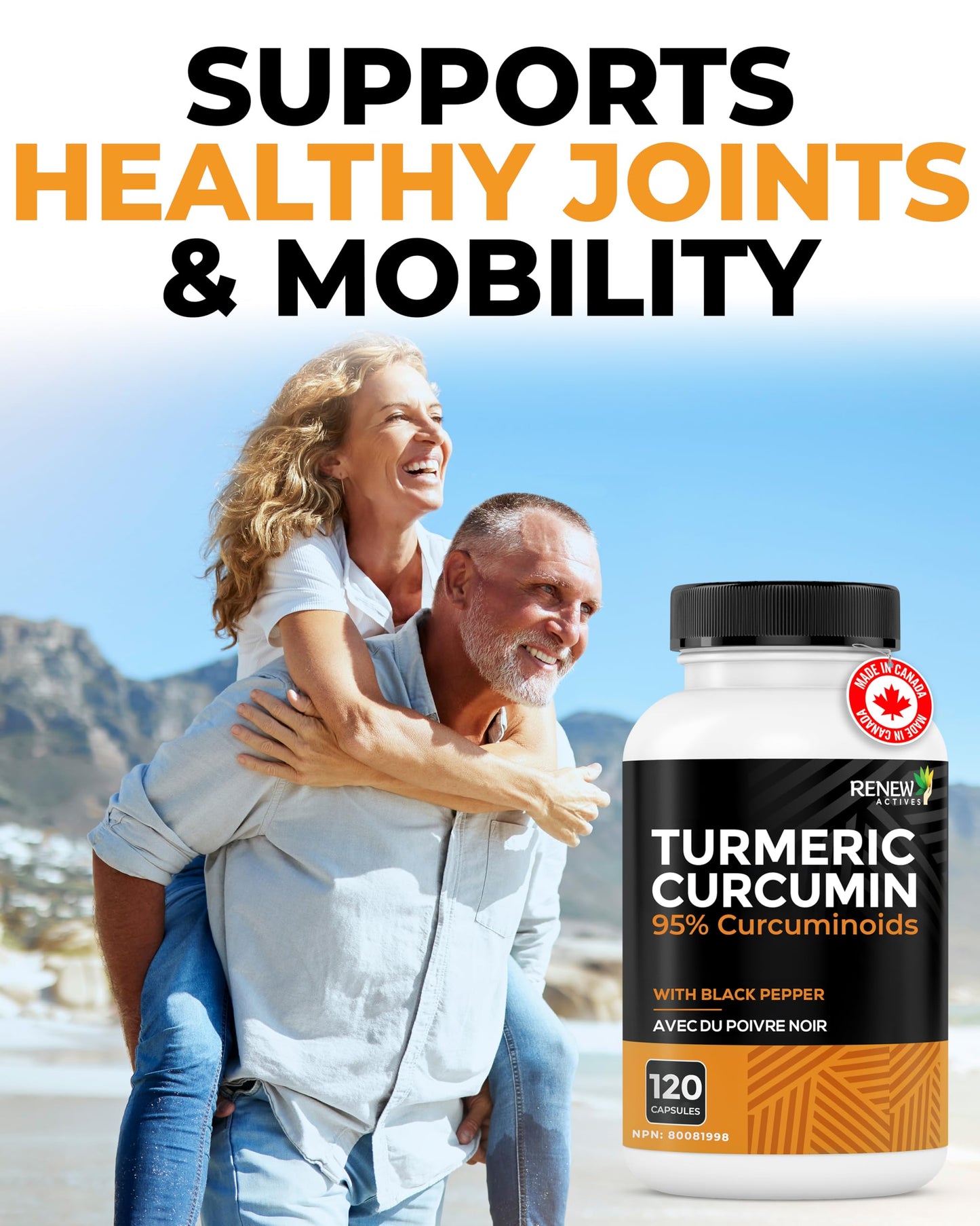 Renew Actives Turmeric Curcumin with Black Pepper, 600 mg Turmeric Root, 100 mg Curcuminoids per 2 Capsules, Supports Digestion, Liver Health, Joint Mobility, 120 Capsules