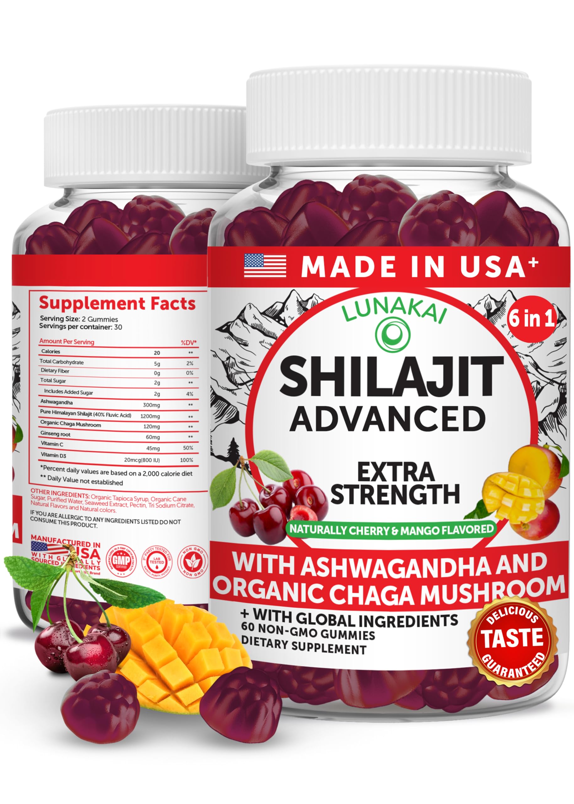 Lunakai USA Made Pure Himalayan Shilajit Gummies 60 Count