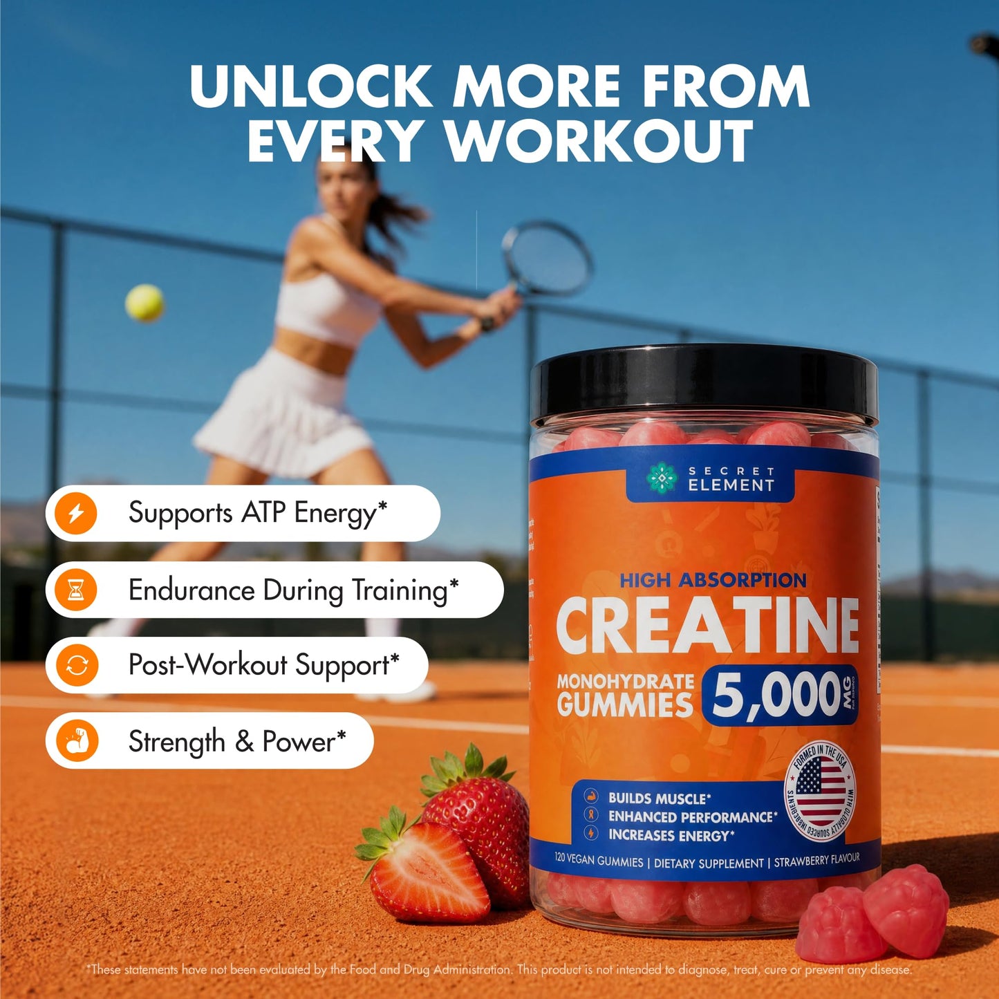 Secret Element Creatine Monohydrate Gummies 120 Count