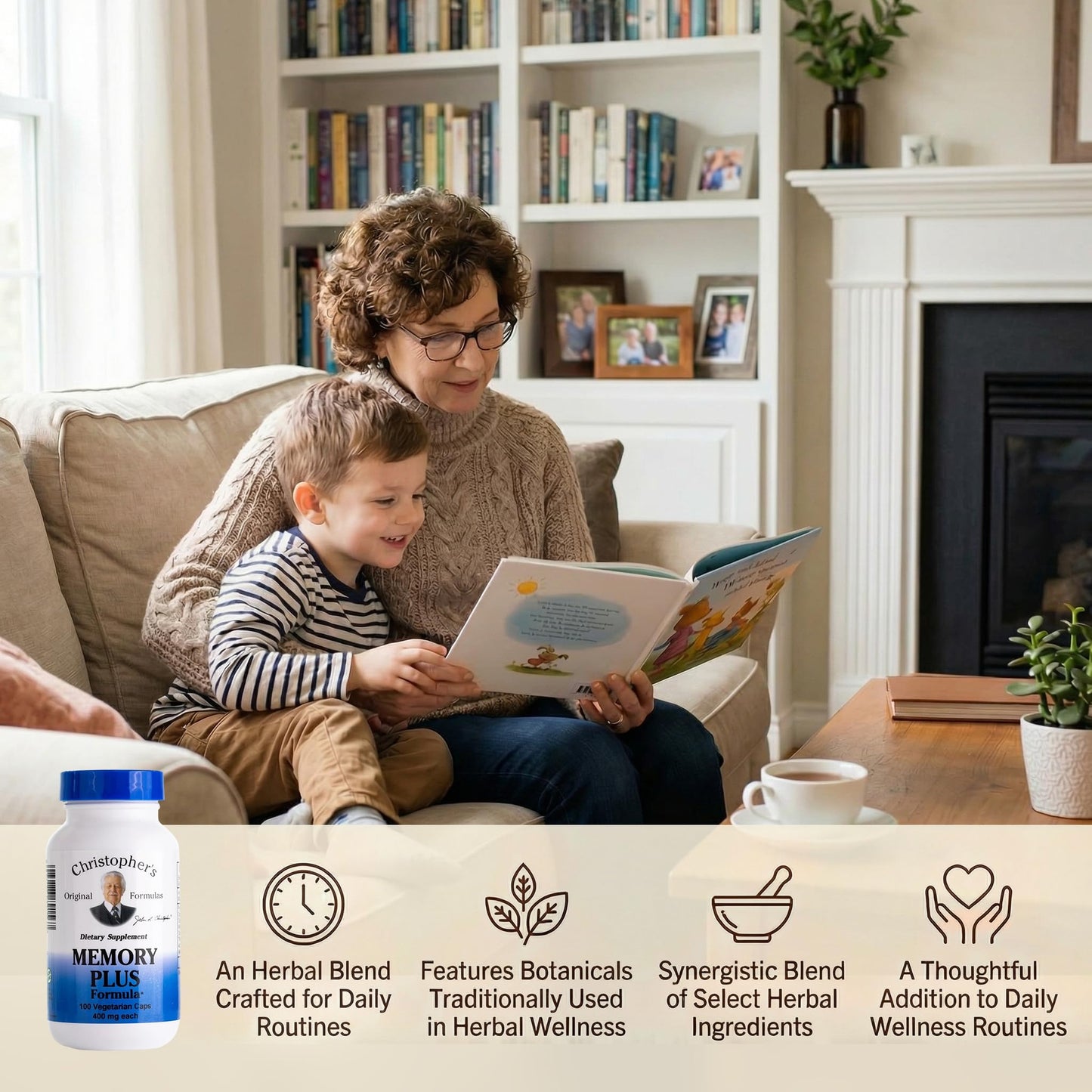Christopher's Original Formulas Memory Plus Herbal Blend - Brain Supplements for Memory & Focus - Supports Cognitive Function, Energy, & Alertness Capsule 100