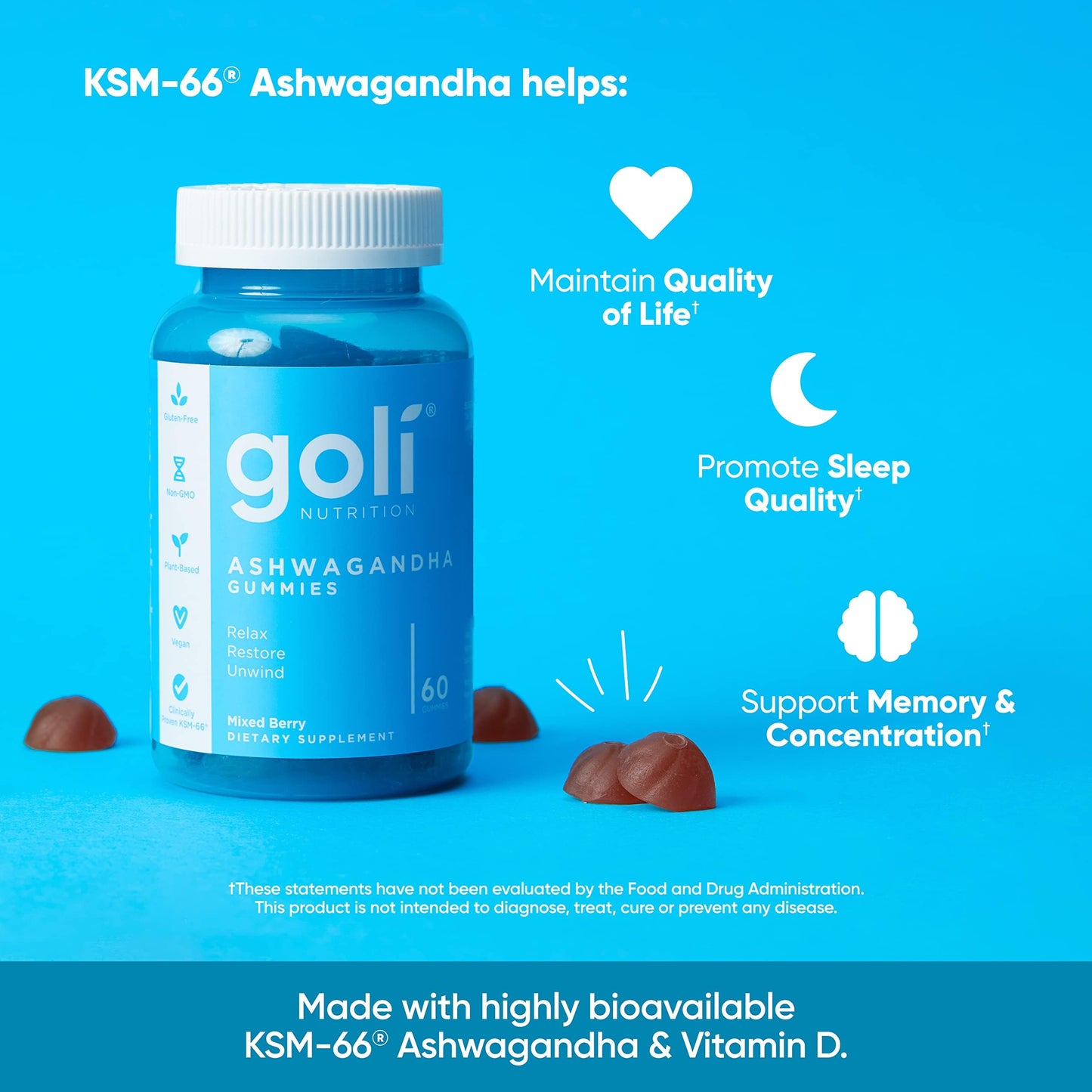 Goli Ashwagandha & Vitamin D Gummy 60 Count