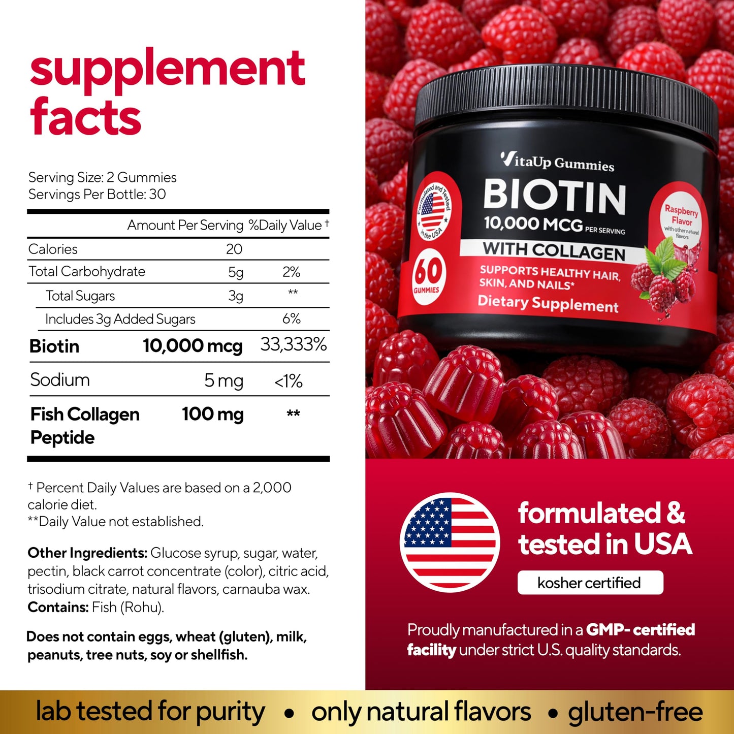 VitaUp Biotin Gummies 10000mcg - 60 Count