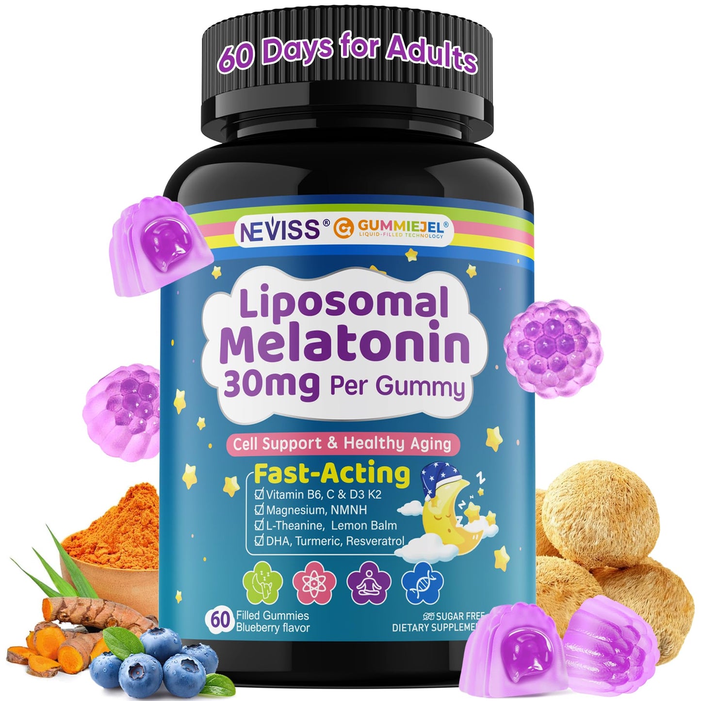 NEVISS Liposomal Melatonin 30mg per Gummy, 60 Count