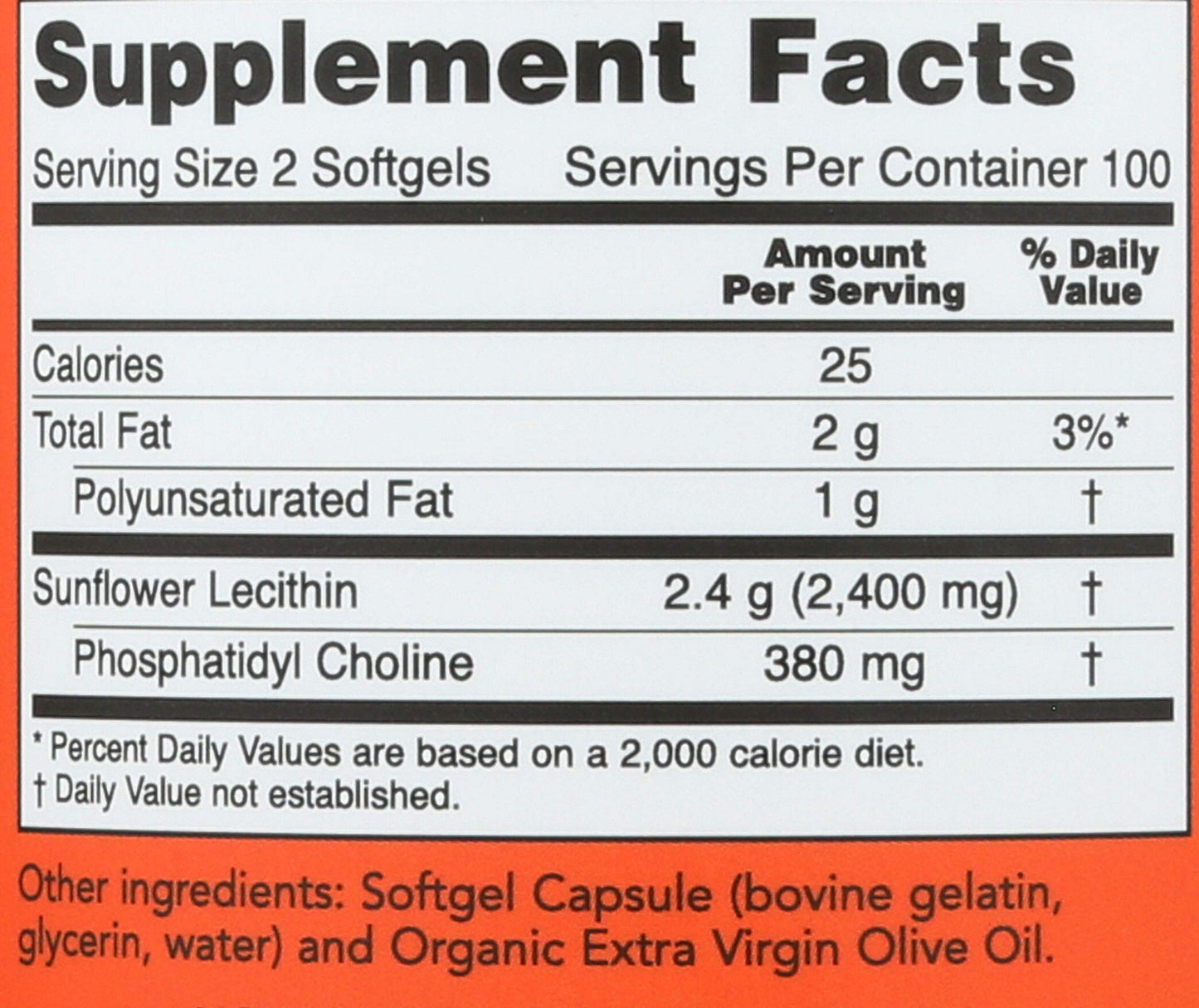 NOW Foods Sunflower Lecithin - Phosphatidyl Choline - 1,200 mg Softgels 200