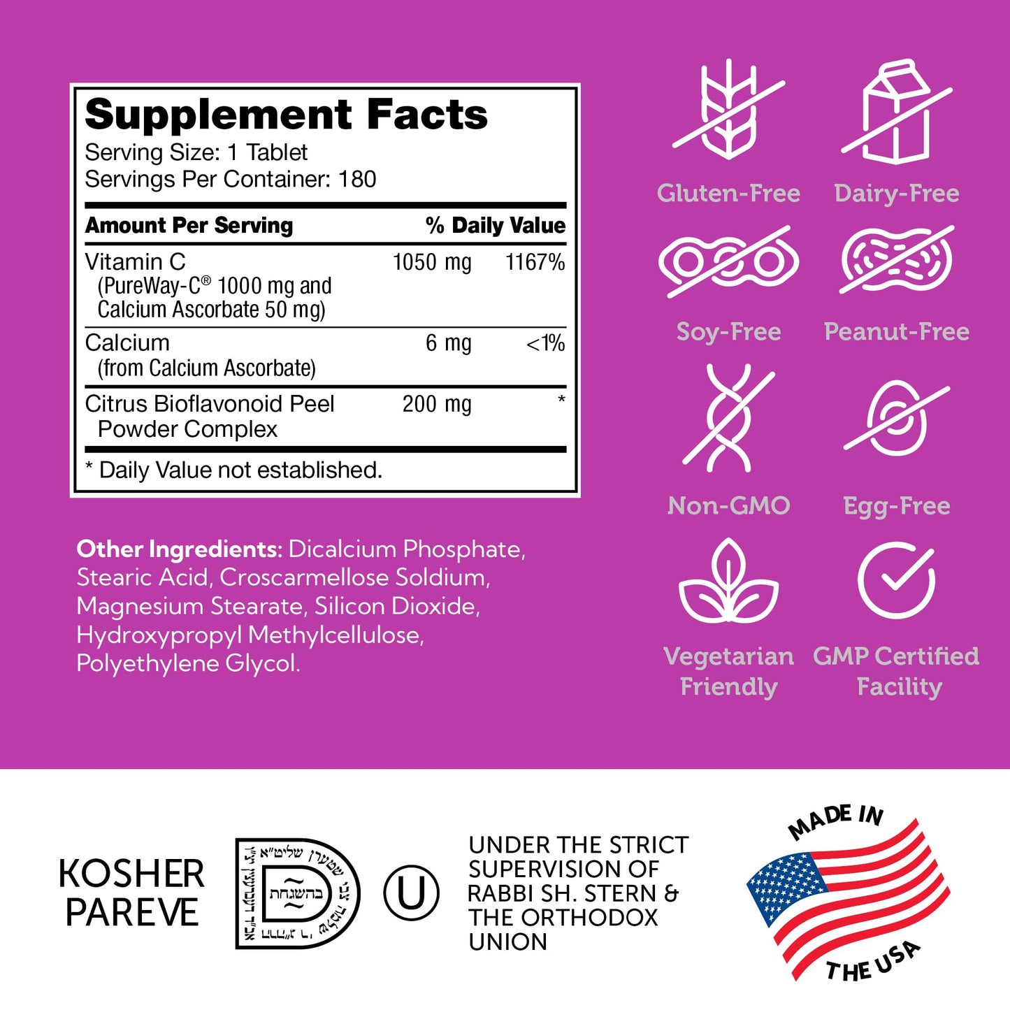 Zahler Vitamin C 1000mg Tablets with Bioflavonoids, 180 Tablets
