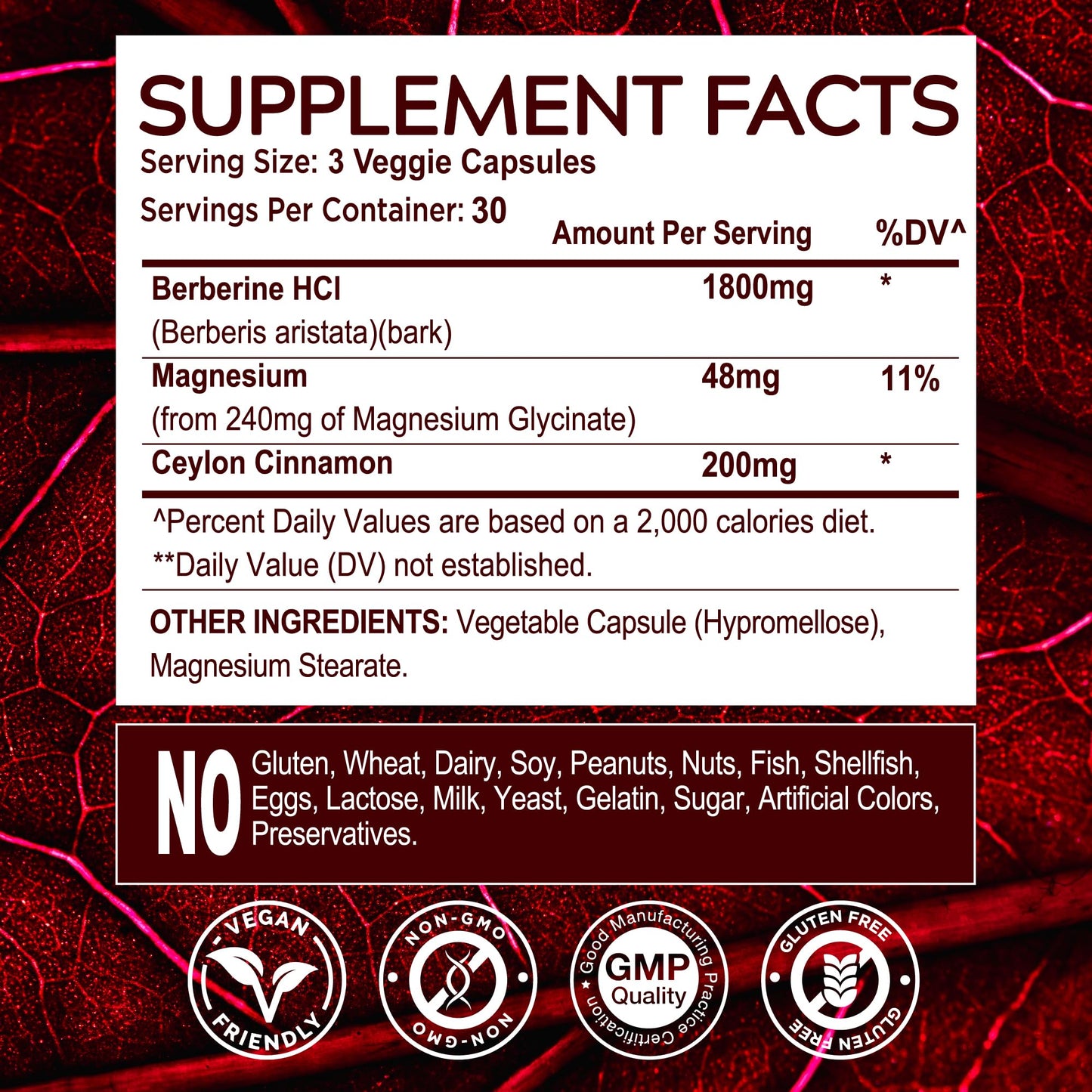 MuseBeam Berberine HCL Magnesium Glycinate Supplement Capsule, 90 Count