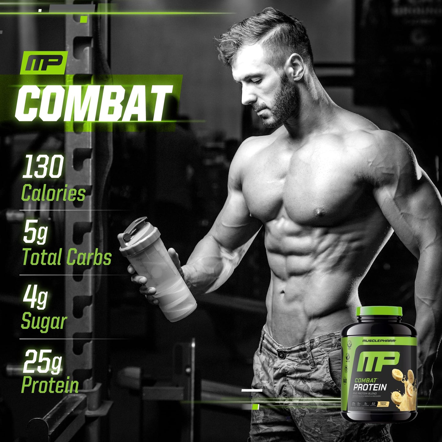 Muscle Pharm Combat Protein Powder Banana Cream Flavor, Gluten Free, 64 Servings, 4 lb