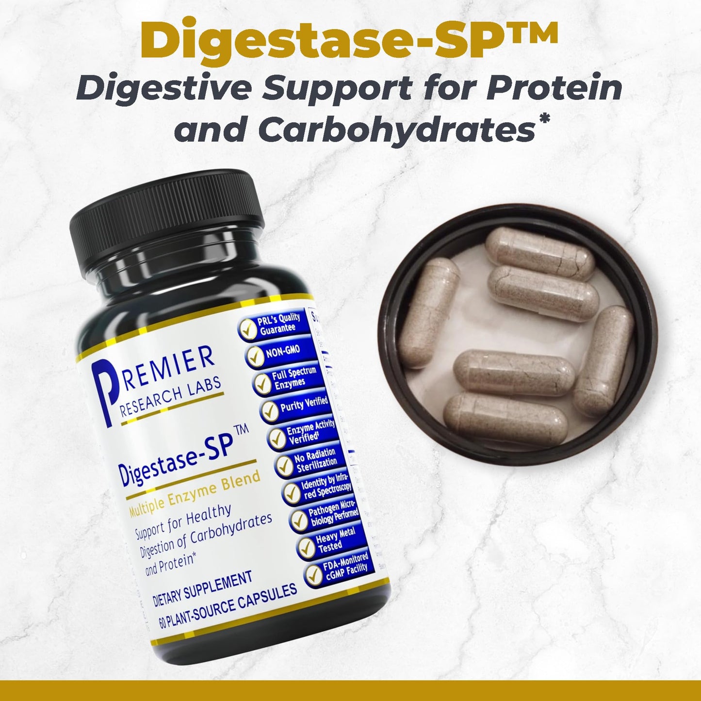 Premier Research Labs Digestase-SP Enzymes for Digestion, Fermented Digestive Enzymes for Women & Men, Gut Health Support Pills with Peptidase, Hemicellulase 60 Capsules
