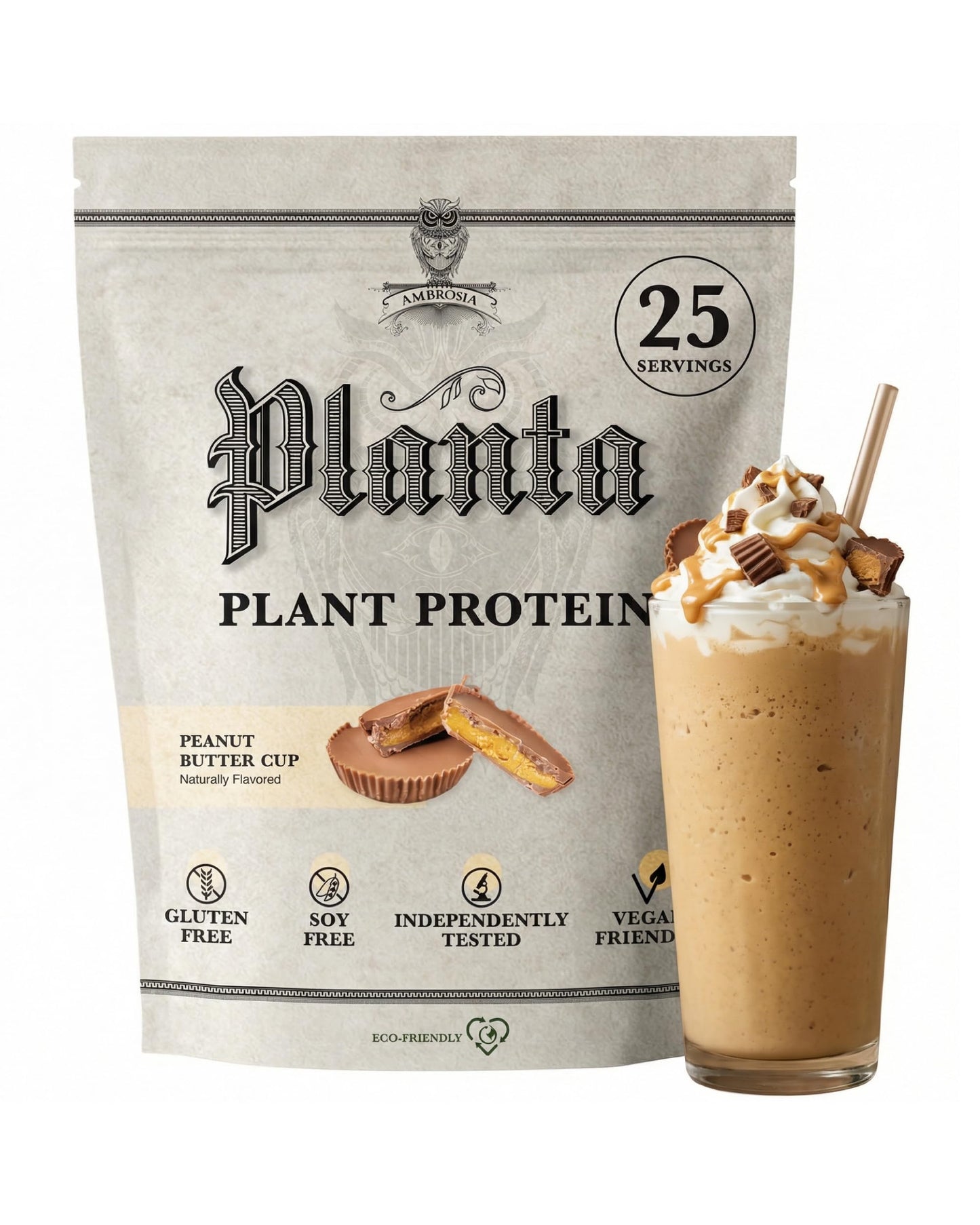 Ambrosia Plant Based Pea Protein Powder, 25 Servings, Peanut Butter Cup