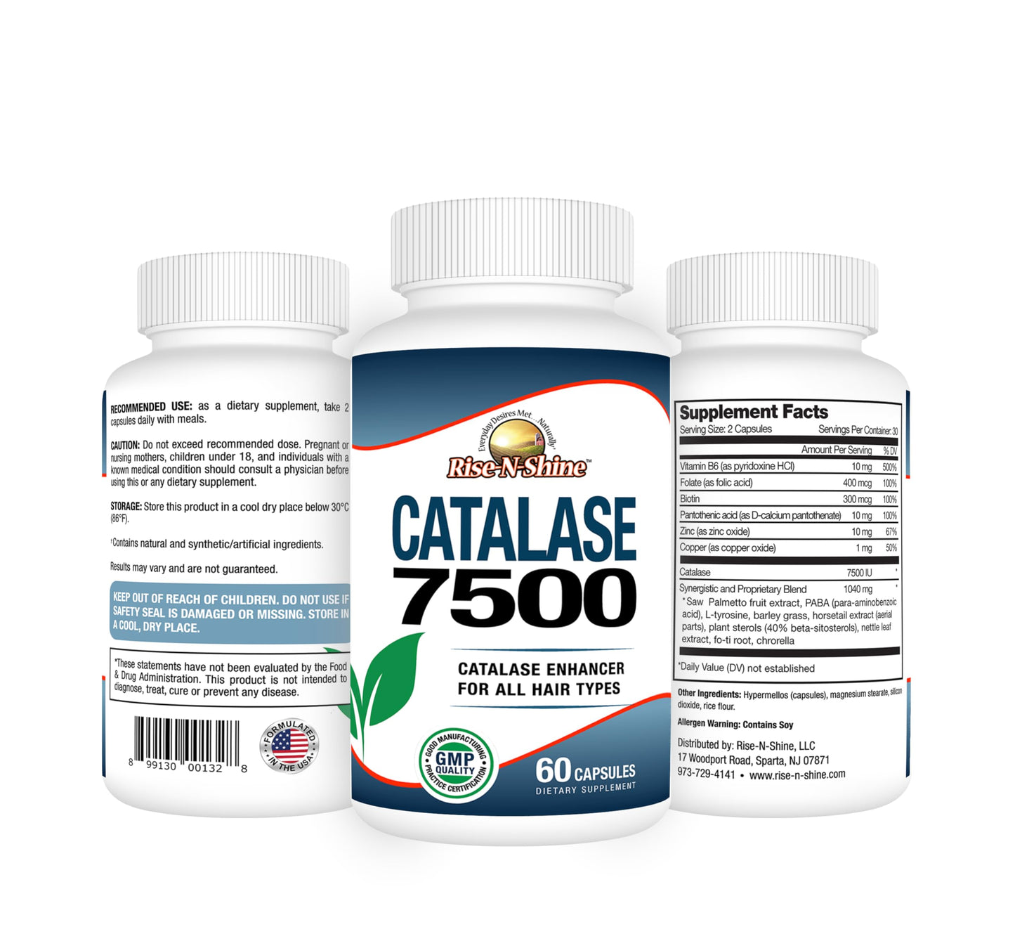 Rise-N-Shine Catalase Supplement 7500 with Saw Palmetto, Biotin, Fo-Ti, PABA - Hair Supplements for Strong Hair, 60 Capsules