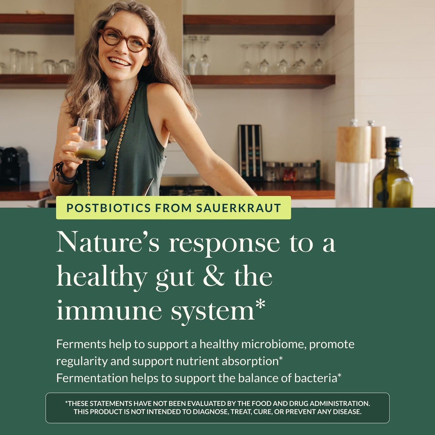 Gaia Herbs Sauerkraut Postbiotic Gut Health & Immune Support Supplement Capsule 60 Count