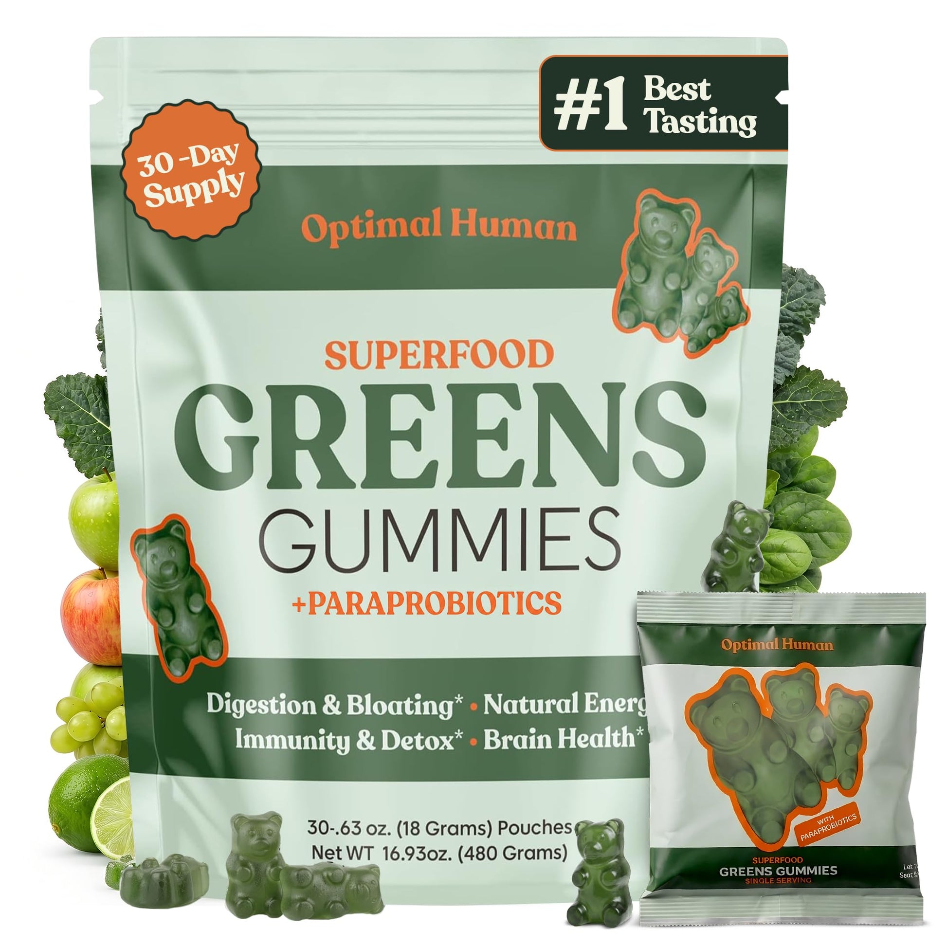 O H Optimal Human Super Greens Gummies 30 Count