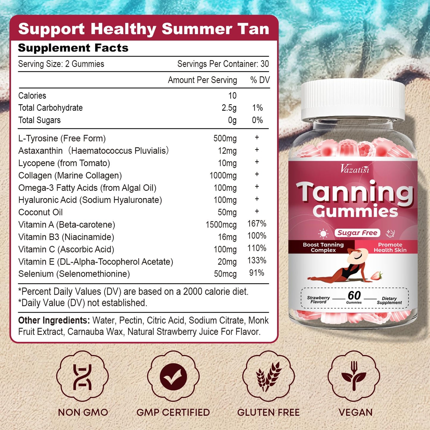 Vazatisi Tanning Gummies for Women 120 Count
