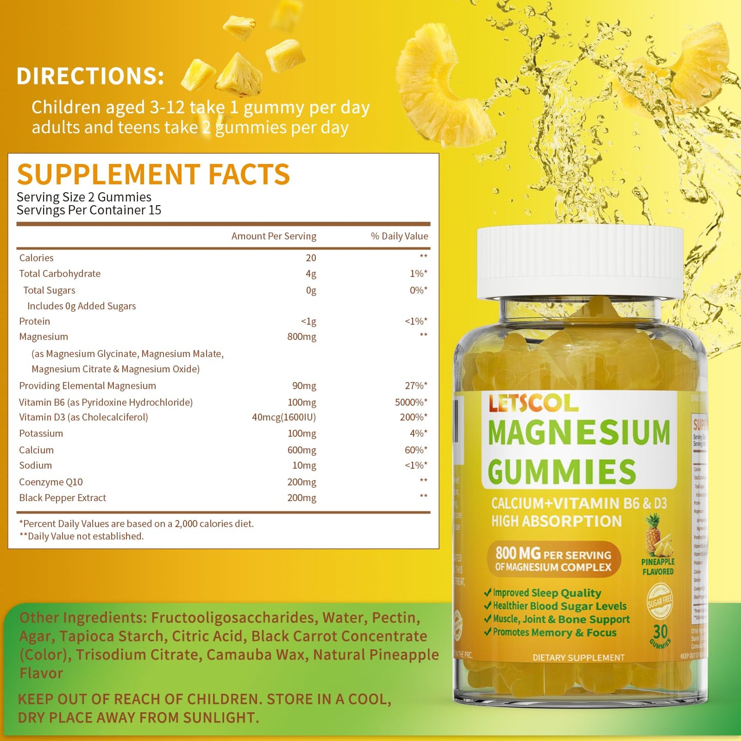 LETSCOL Magnesium Glycinate Gummies, 30 Count