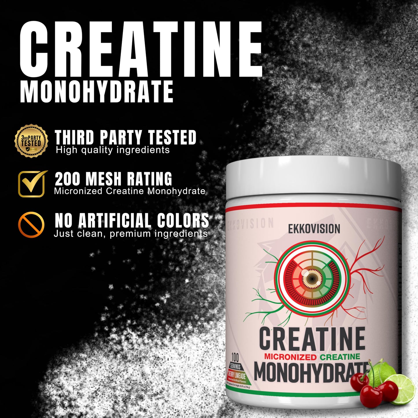 Ekkovision Creatine Monohydrate Powder, 100 Servings