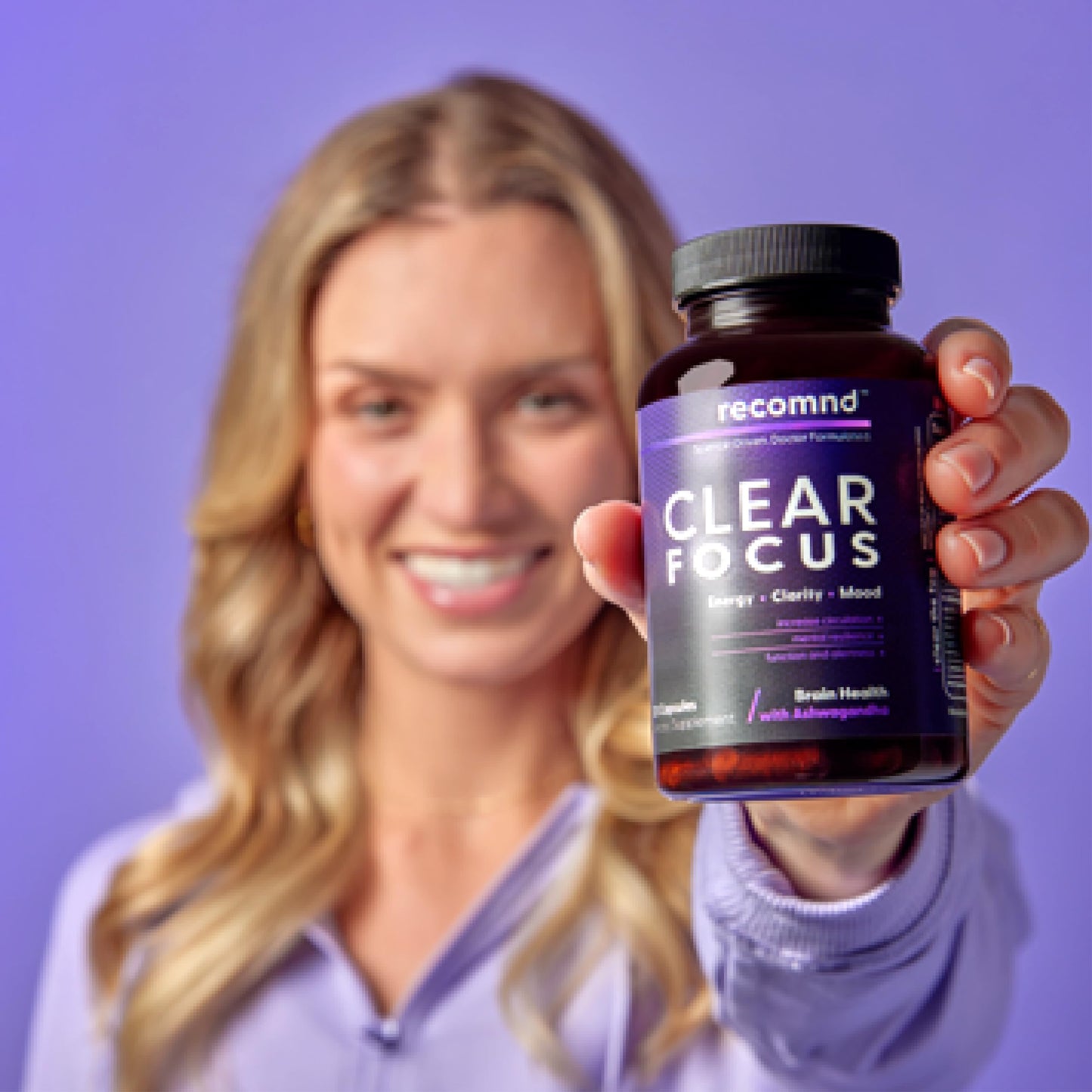 recomnd Clear Focus Brain Supplements for Memory and Focus Support with Ashwaghanda, Lions Mane, Ginkgo Biloba, and More, 120 Capsules