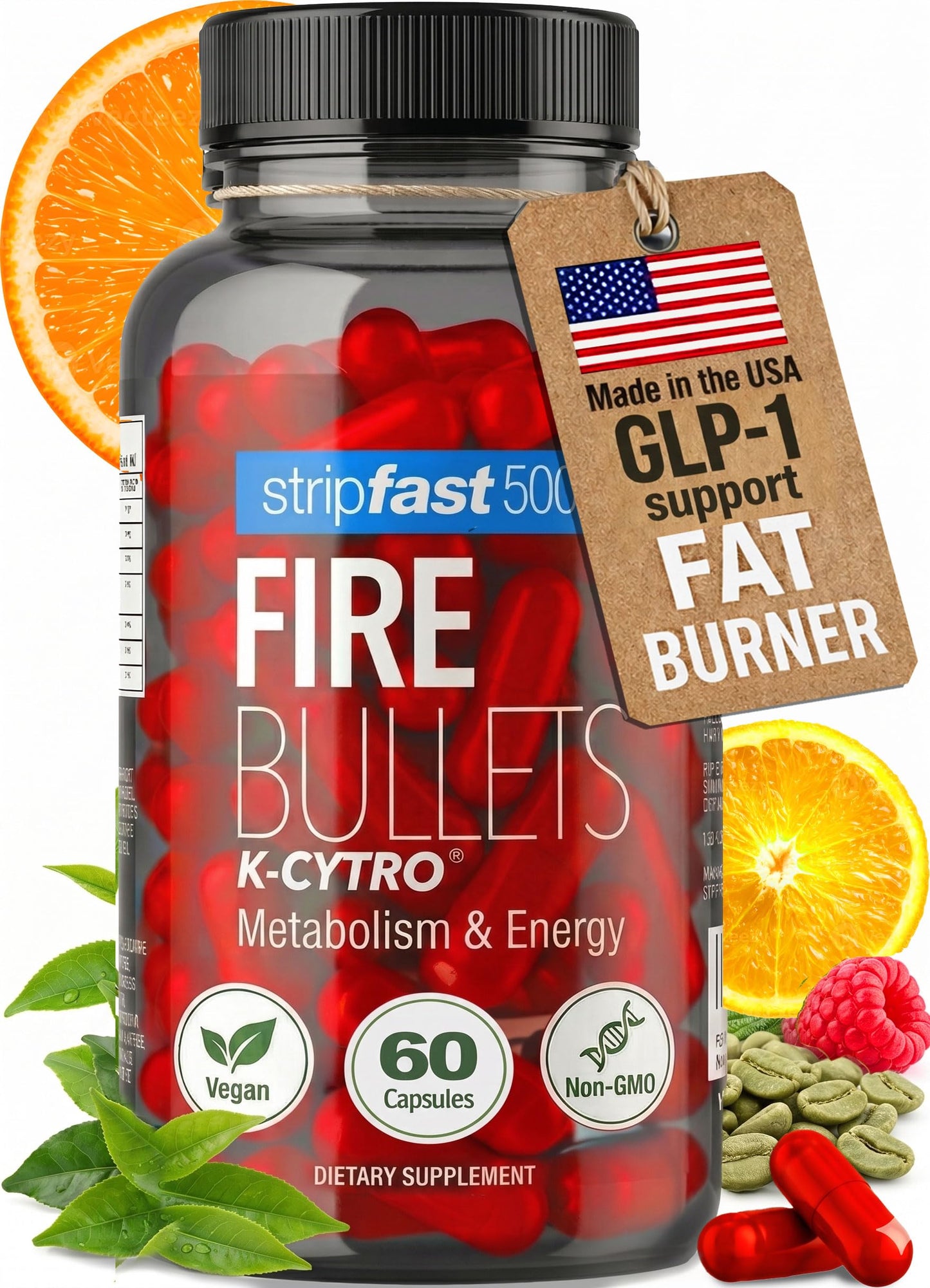 stripfast5000 Fire Bullets Weight Loss Pills for Women & Men Fat Burner GLP-1 Support Appetite Suppressant Diet Pills with Green Tea & Cayenne 60 Capsules