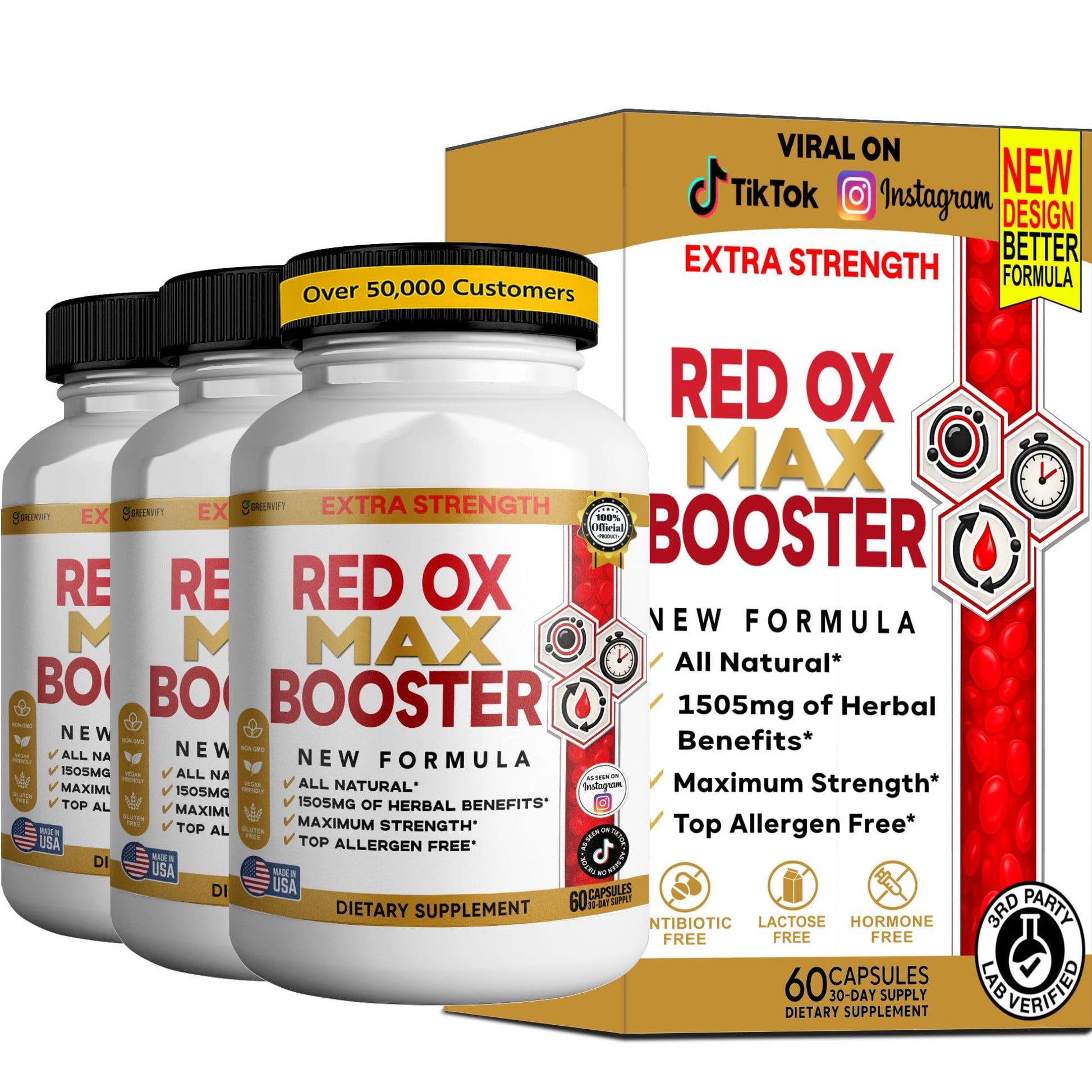GREENVIFY Red Ox Max Booster Dietary Supplement Organic Maca Root, 60 Capsules