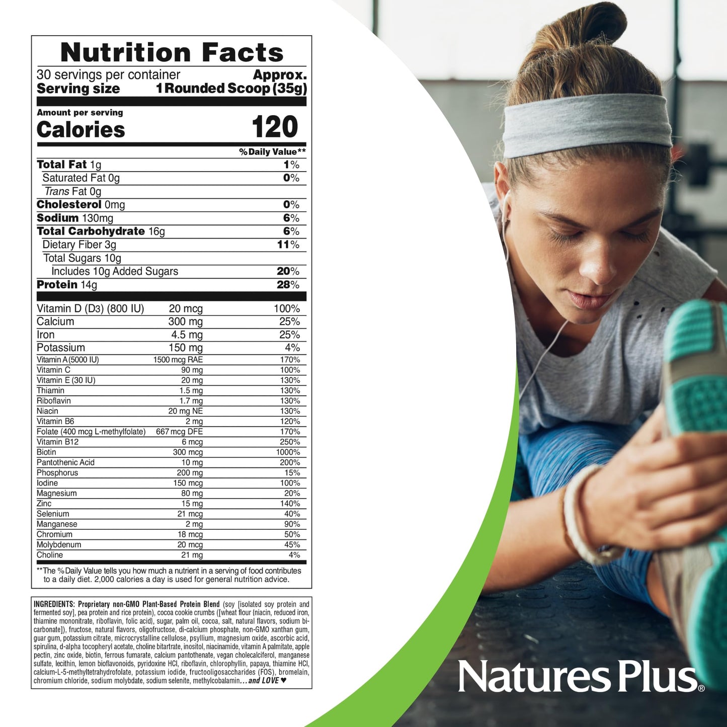 NaturesPlus SPIRU-TEIN Plant-Based Protein Powder Cookies & Cream, 36.8 oz