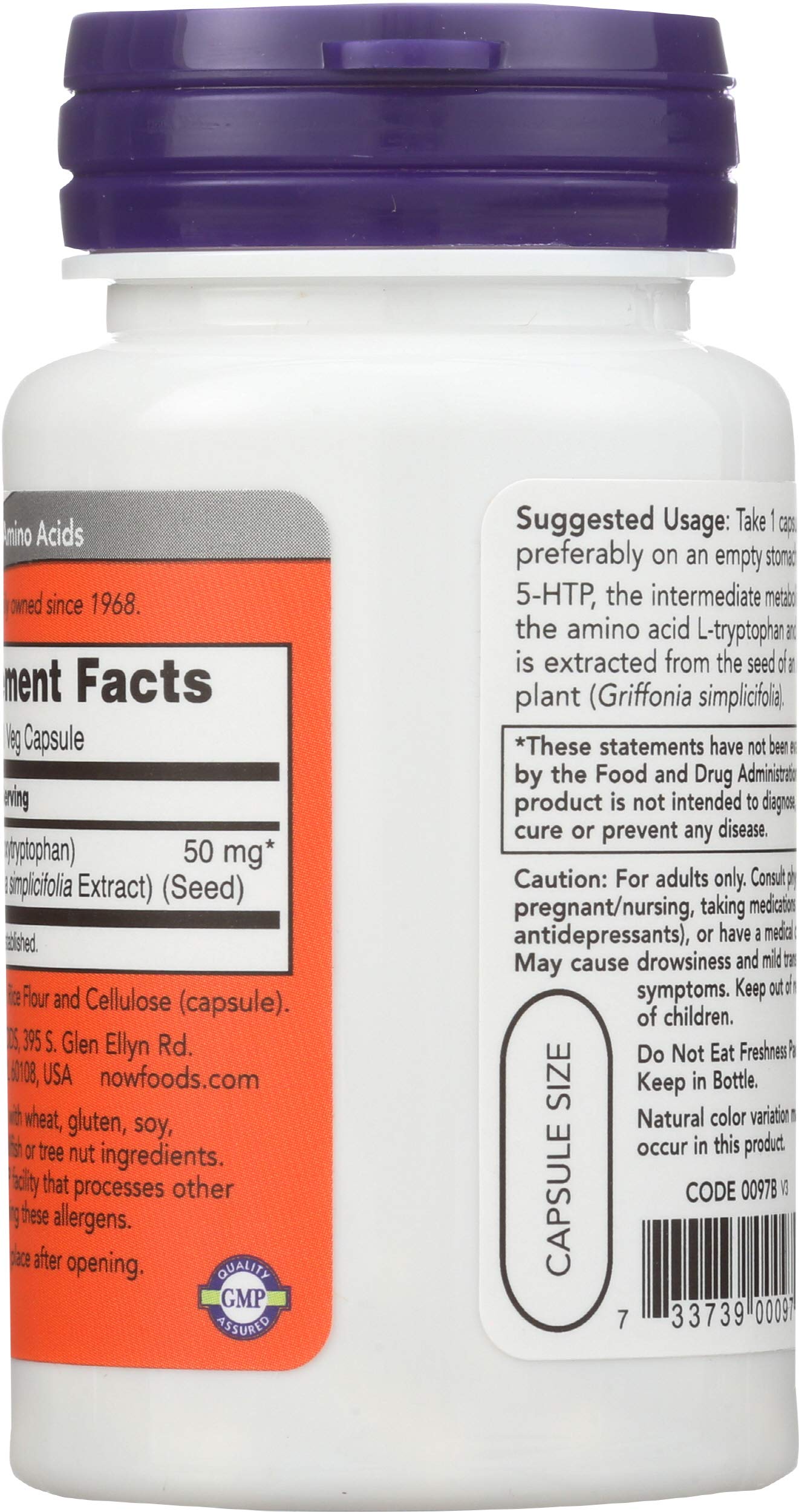 NOW Foods 5-HTP 50 mg Capsules, 60 Capsules
