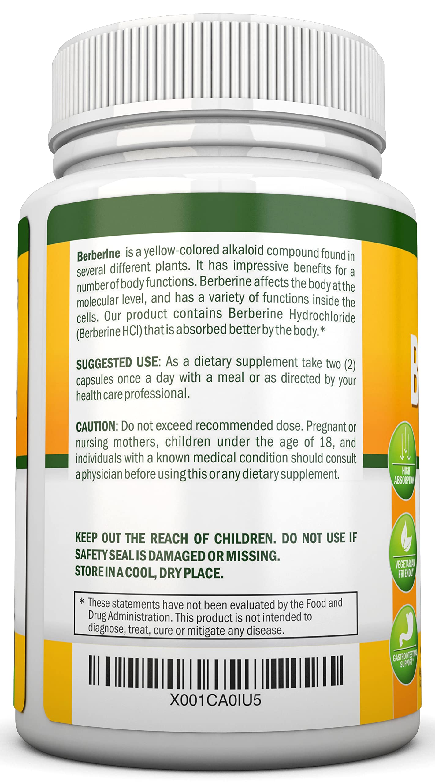 NutriONN Berberine HCL Extract 1200mg per Serving, 90 Vegetarian Capsules