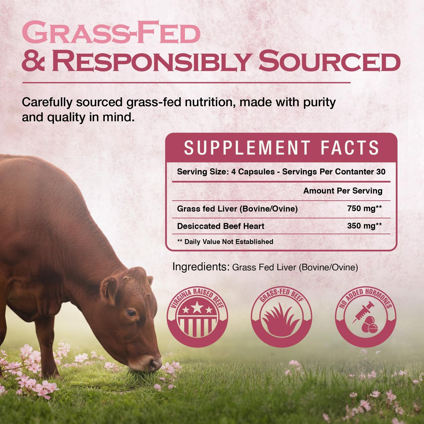Shawneehaw Cattle, Co. Beef Liver Capsules 3000mg Grass-Fed Freeze-Dried, 120 Capsules