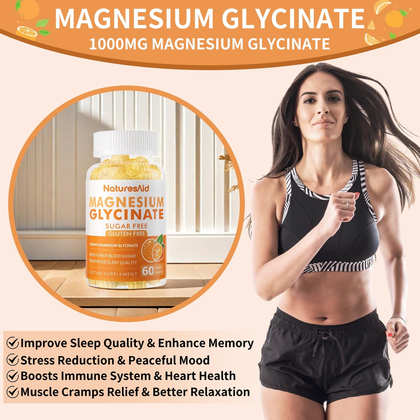 Natures Aid Magnesium Glycinate Gummies 1000mg, 120 Gummies