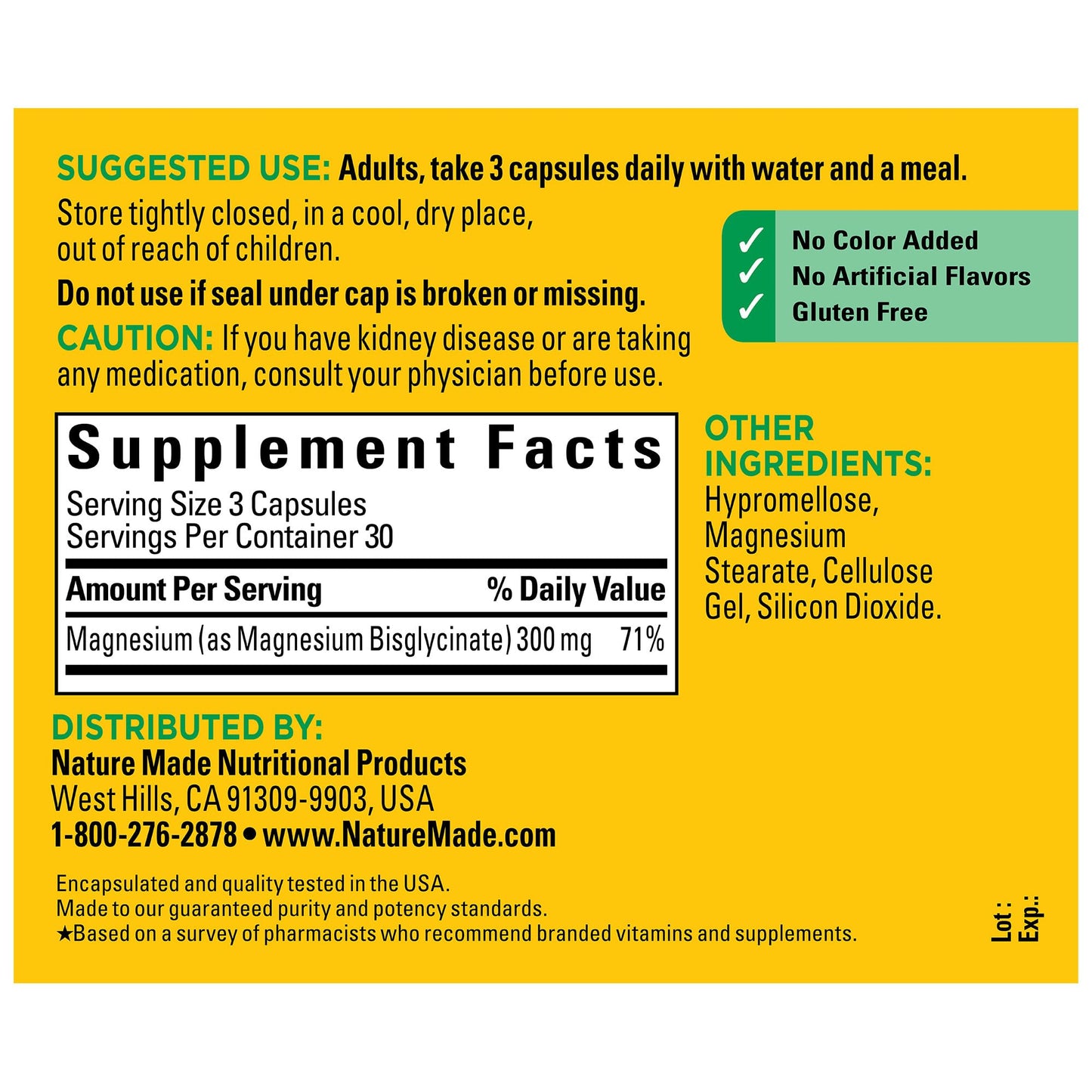 Nature Made High Absorption Magnesium Glycinate 300 mg per 3 Capsules, 180 Capsules