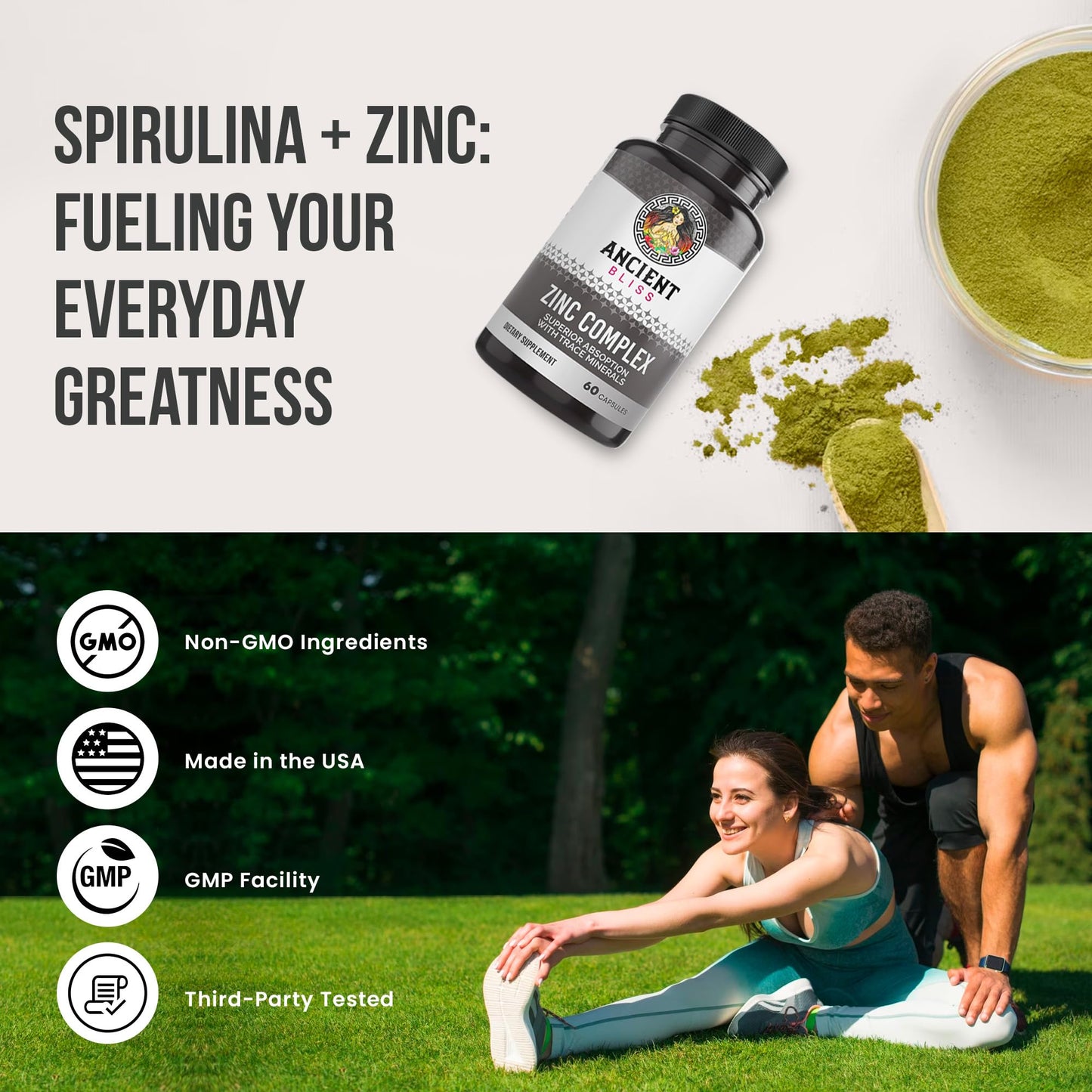 Ancient Bliss Zinc Complex Capsules with Enhanced Absorption, Antioxidant & Immune Support, 60 Capsules