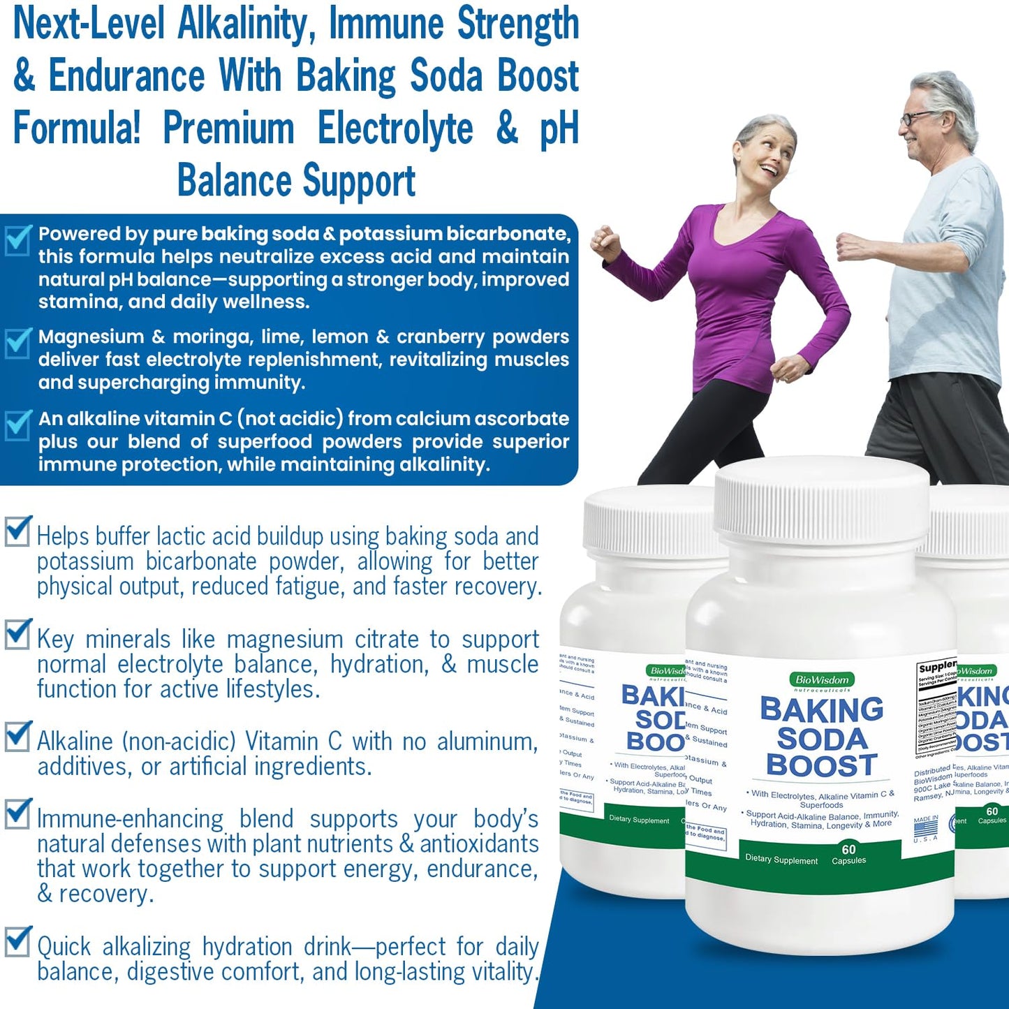 BioWisdom Nutraceuticals Baking Soda Boost Capsules for Alkalinity & Immunity, 60 Capsules