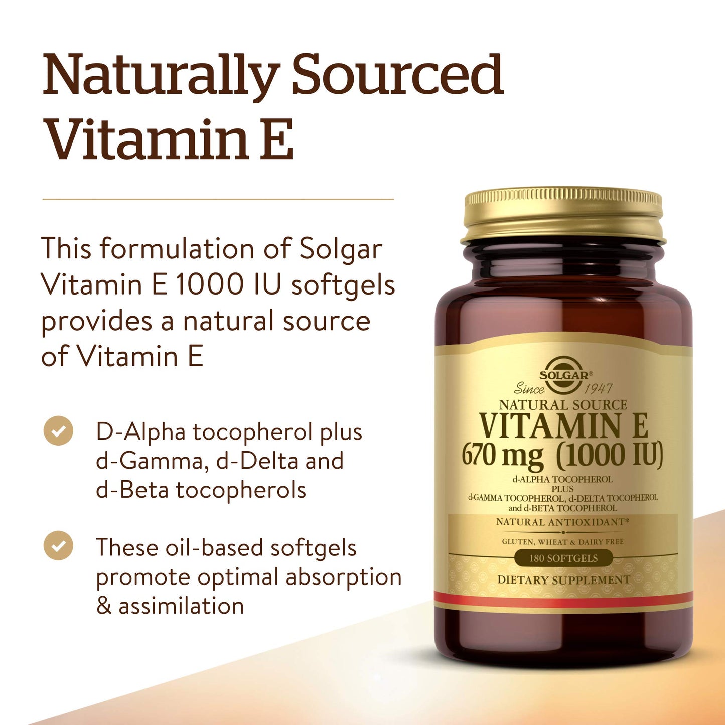 Solgar Vitamin E 670 mg (1000 IU), Softgels, 180
