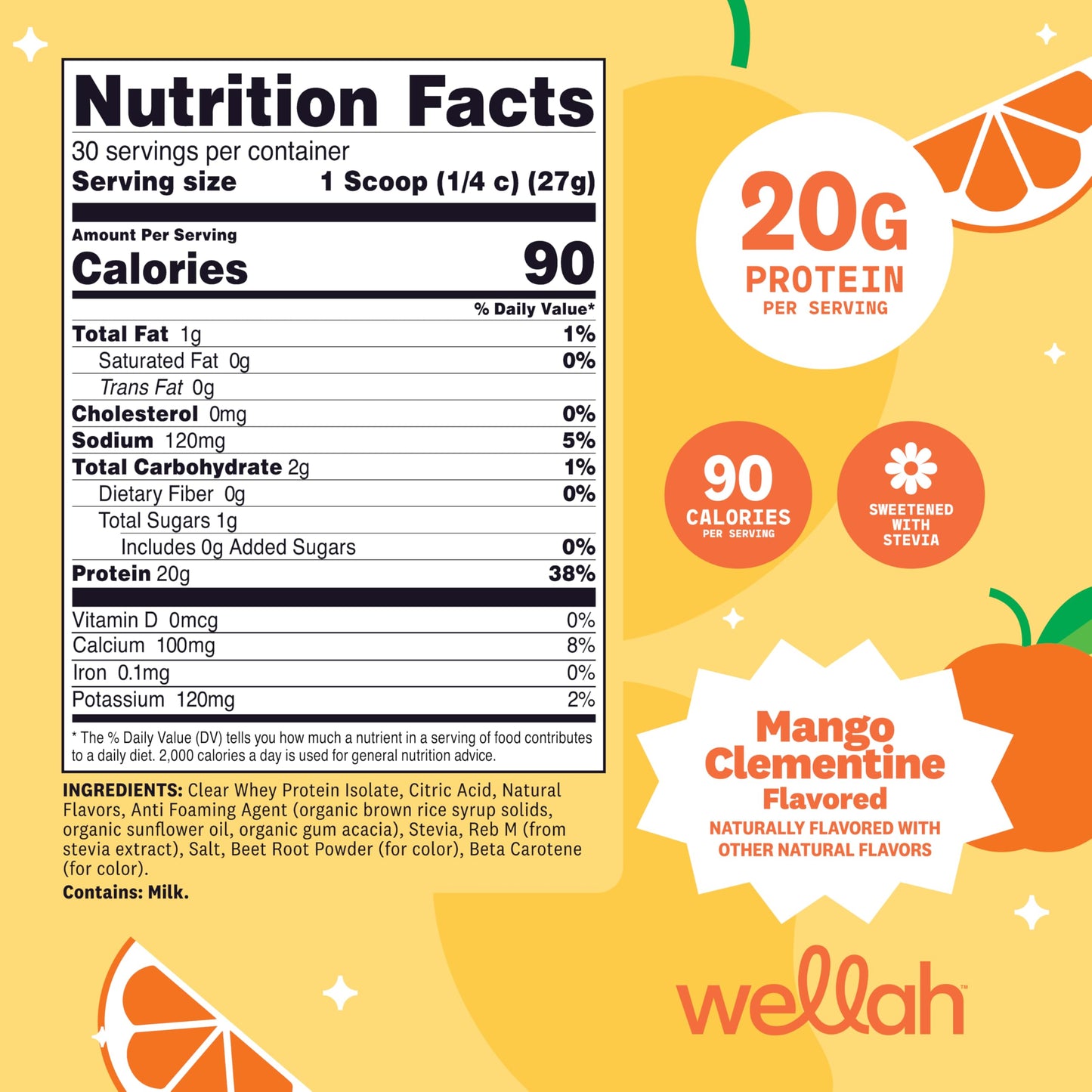 Wellah Clear Whey Protein Isolate Powder (Mango Clementine), 1.79 Pound (Pack of 1)