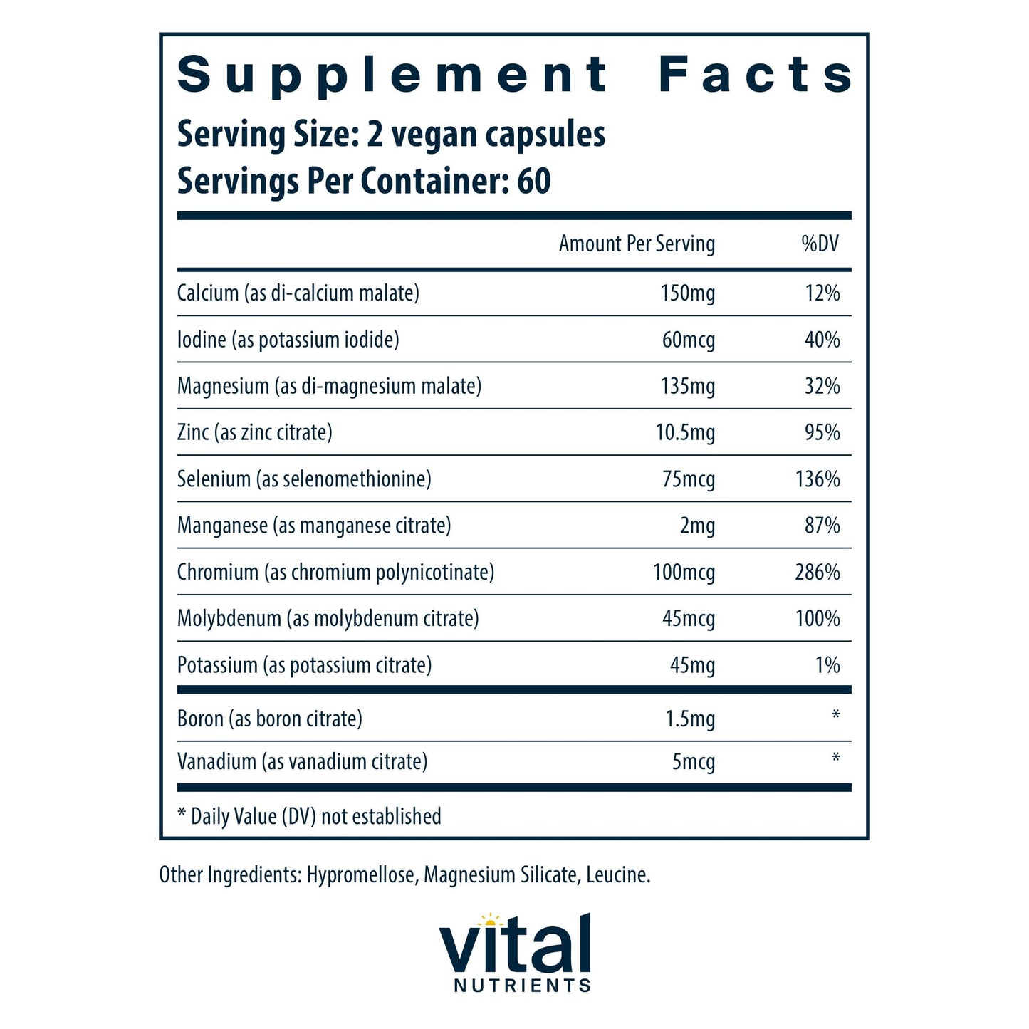 Vital Nutrients Multi-Minerals - Citrate/Malate Formula (No Copper or Iron) - Vegan Daily Multimineral - Gluten, Dairy, Soy Free - Non-GMO, 120 Capsules