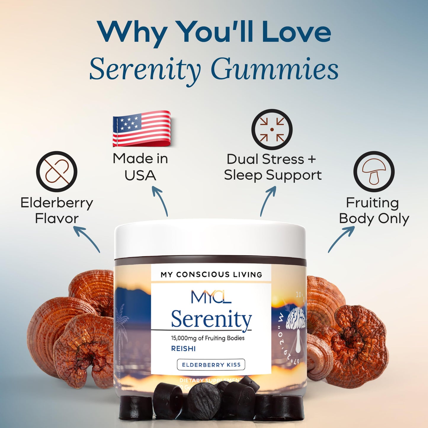 MYCL Serenity Reishi Mushroom Gummies 60 Count