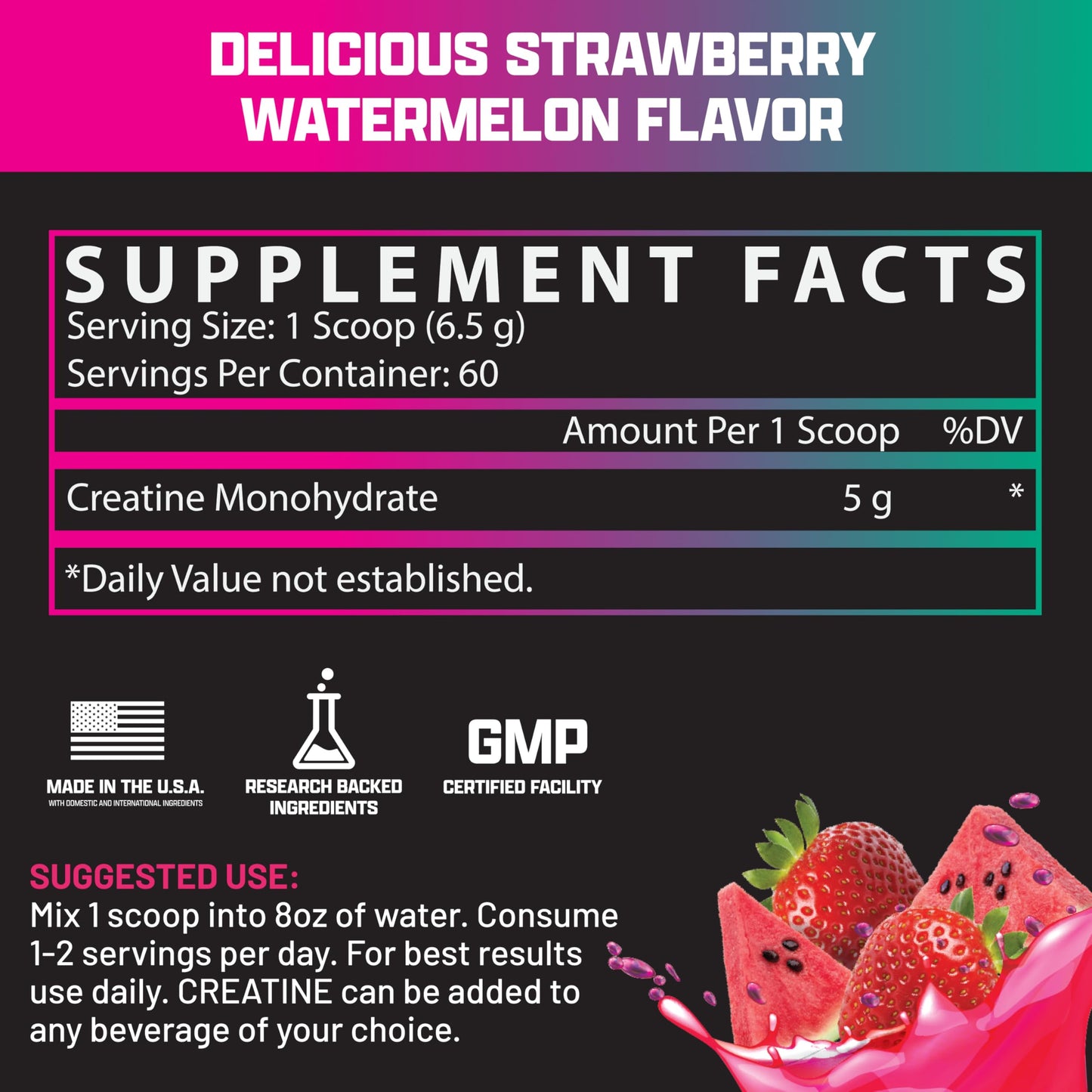 Nutrex Research Creatine Powder Strawberry Watermelon, 60 Servings