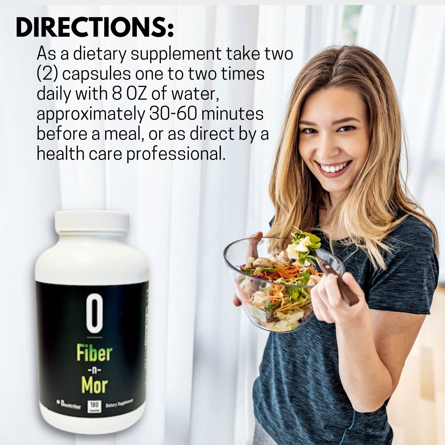 Omnitrition Fiber n Mor Digestive Supplement with Psyllium Capsule, 180 Count