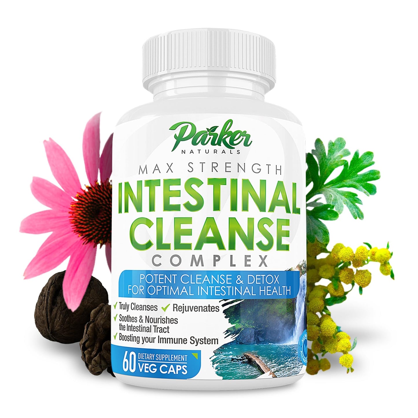 Parker Naturals Intestinal Cleanse for Adults – Extra Strength Intestine Cleanse and Detox Supplements with Black Walnut Hull, Wormwood, and Echinacea, 60 Capsules
